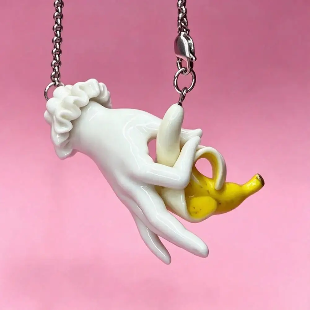 Funny Banana Pendant Necklace Resin Hand-Sculpted Banana Necklace Cute Lifelike Fruit Necklace Jewelry Creative Gift
