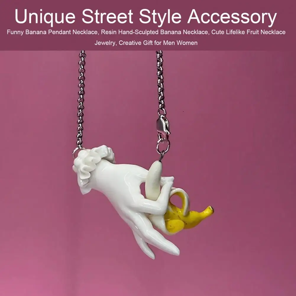 Funny Banana Pendant Necklace Resin Hand-Sculpted Banana Necklace Cute Lifelike Fruit Necklace Jewelry Creative Gift