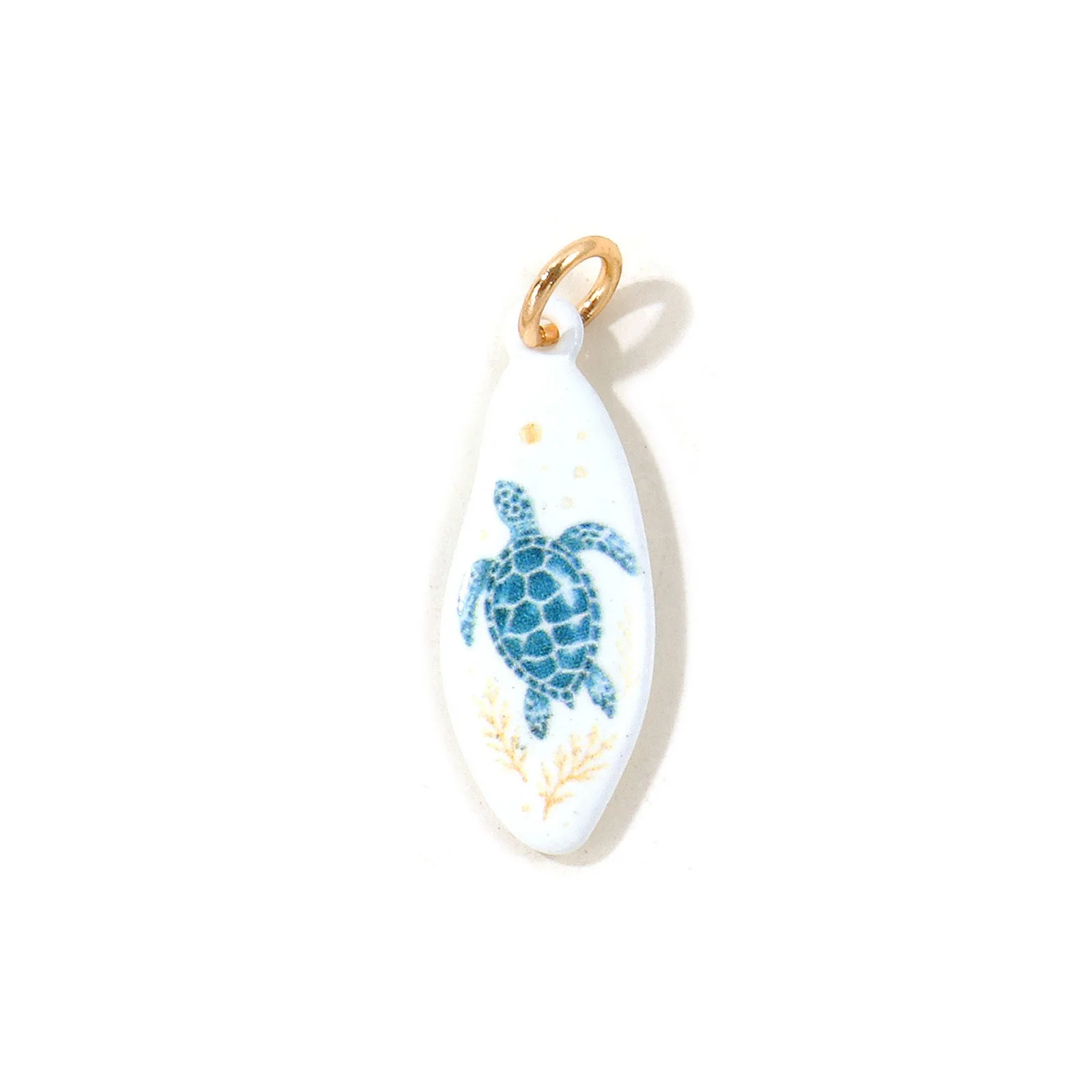 1pc New Ocean Jewelry Turtles Seahorses Drop Charms 18K Gold Plated Blue Double-sided Enamel Printed Brass Pendant DIY Jewelry