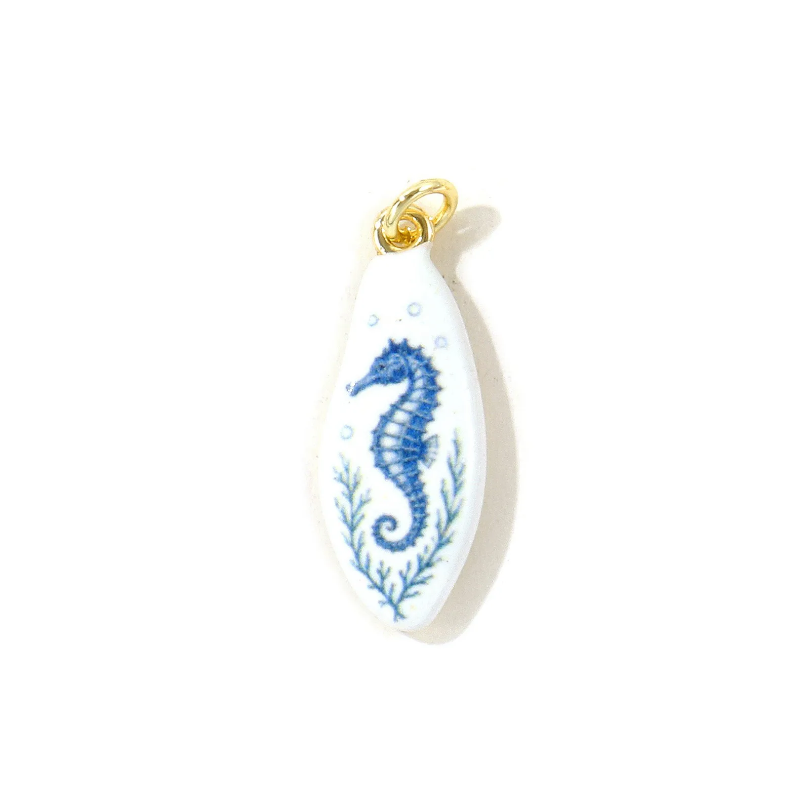 1pc New Ocean Jewelry Turtles Seahorses Drop Charms 18K Gold Plated Blue Double-sided Enamel Printed Brass Pendant DIY Jewelry