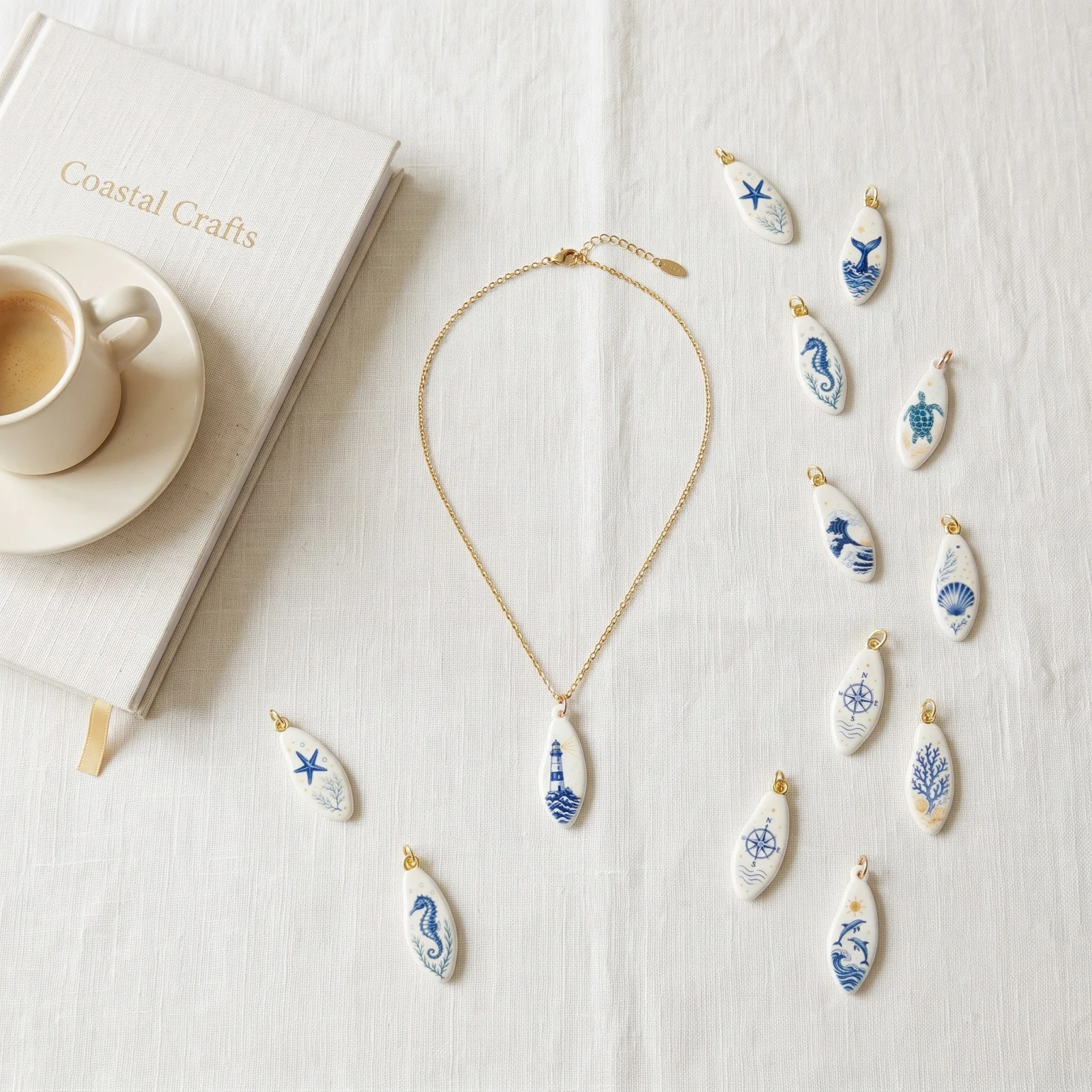 1pc New Ocean Jewelry Turtles Seahorses Drop Charms 18K Gold Plated Blue Double-sided Enamel Printed Brass Pendant DIY Jewelry