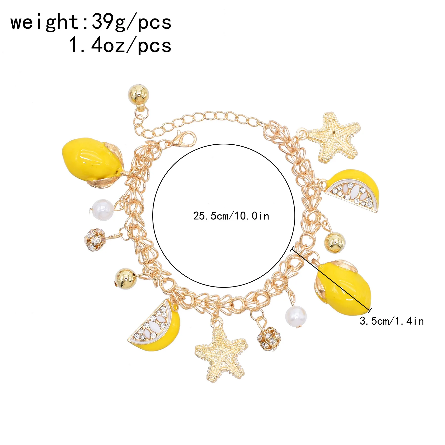 Alloy Yellow Drop Oil Starfish Lemon Pendant Bracelet Super Cute Ball Pearl Tassel Girl's Bracelets Summer Beach Party Jewelry