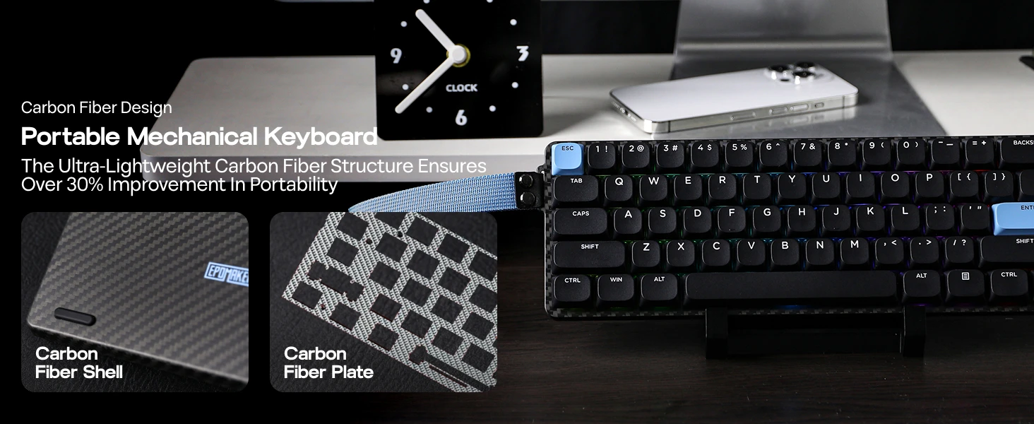EPOMAKER Carbon60 60% QMK/VIA ANSI VIA Wired/Bluetooth 5.0/2.4GHz Wireless Portable Mechanical Keyboard Carbon Fiber Case