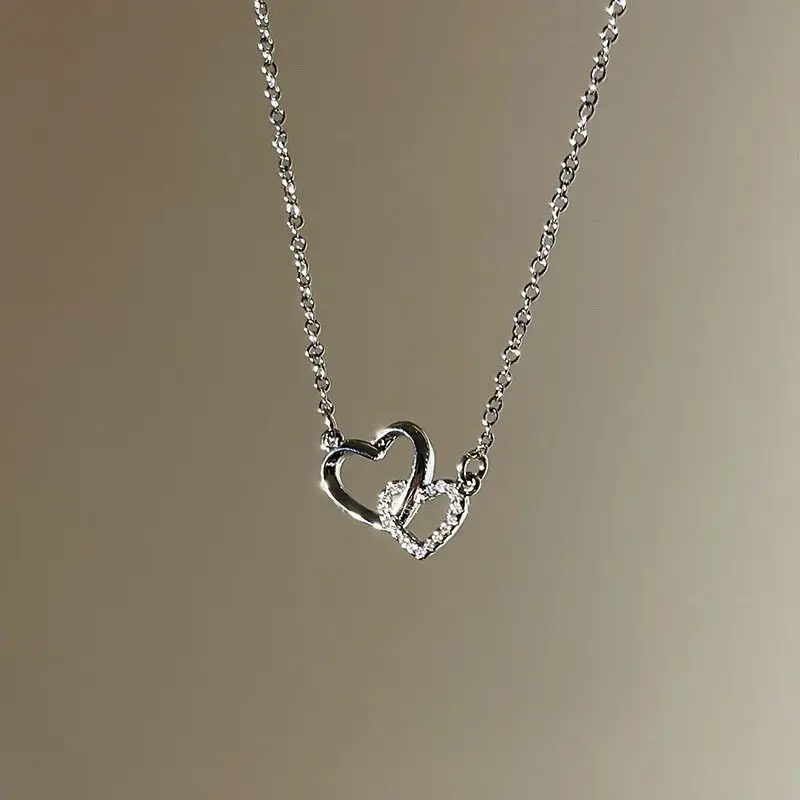 New Fashion Simple Silver Color Love Heart Pendant Necklace Charm Chain Collares Necklace for Women Party Jewelry Daily Wear