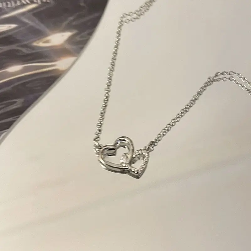 New Fashion Simple Silver Color Love Heart Pendant Necklace Charm Chain Collares Necklace for Women Party Jewelry Daily Wear
