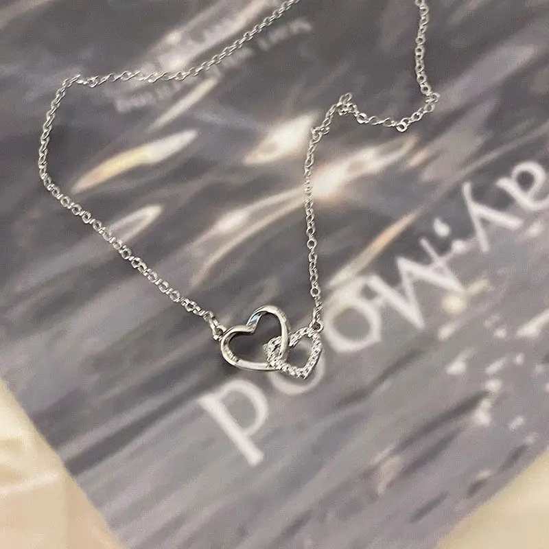New Fashion Simple Silver Color Love Heart Pendant Necklace Charm Chain Collares Necklace for Women Party Jewelry Daily Wear