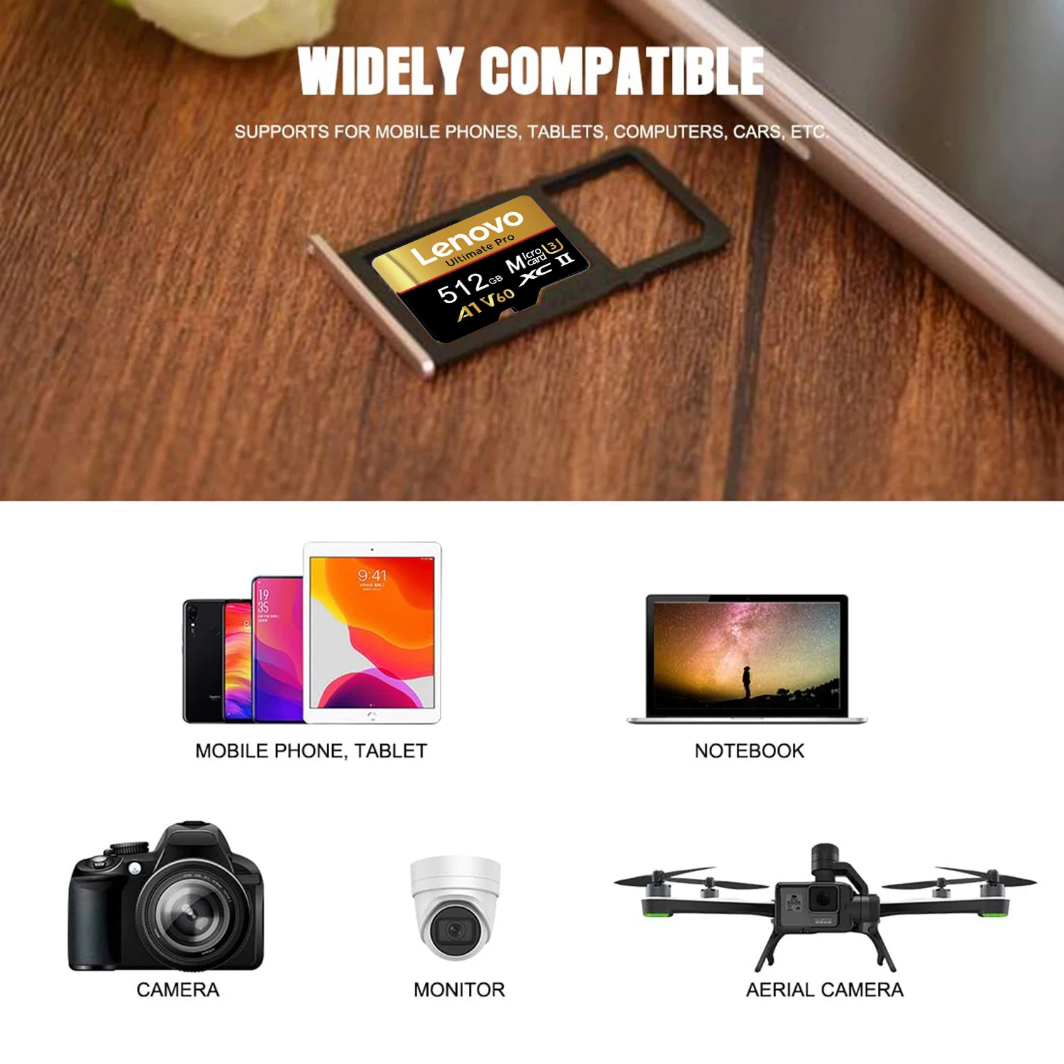 Lenovo SD Memory Card 512GB 256GB 128GB 64GB High Speed Micro SD Card V60 U3 TF Flash Cards 4K HD Waterproof for Phone/Tablet