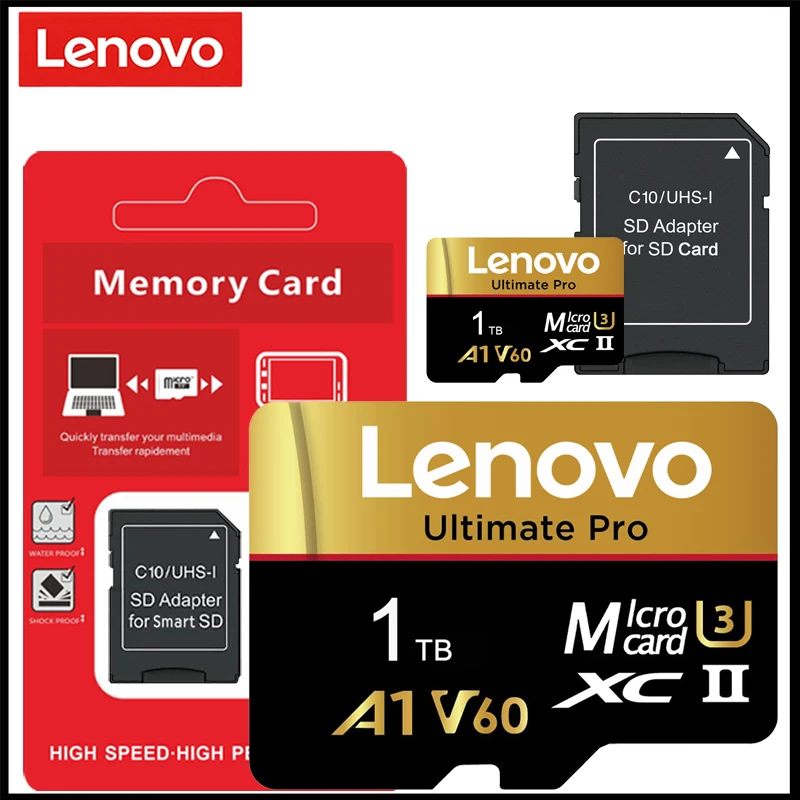 Lenovo SD Memory Card 512GB 256GB 128GB 64GB High Speed Micro SD Card V60 U3 TF Flash Cards 4K HD Waterproof for Phone/Tablet