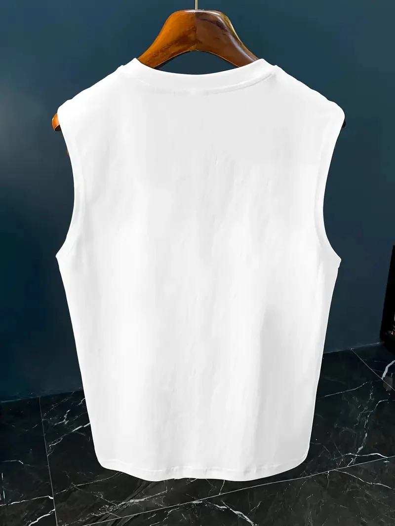 100% Pure Cotton Men's Summer Fashion Leisure Sports Fitness Loose Cartoon Print Breathable Round Neck Sleeveless Vest