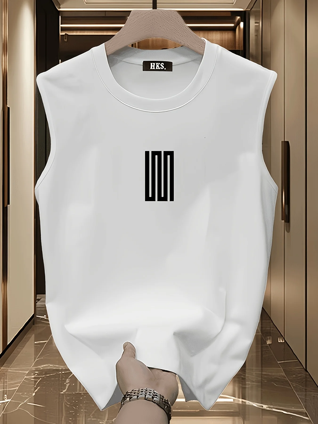 100% Pure Cotton Men's Summer Fashion Leisure Sports Fitness Loose Cartoon Print Breathable Round Neck Sleeveless Vest