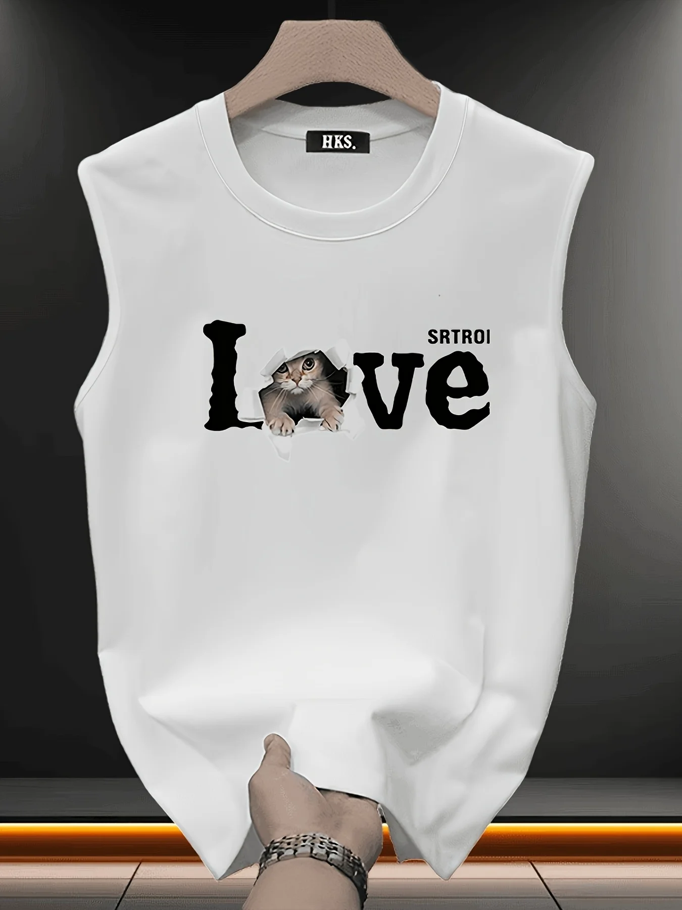 100% Pure Cotton Men's Summer Fashion Leisure Sports Fitness Loose Cartoon Print Breathable Round Neck Sleeveless Vest
