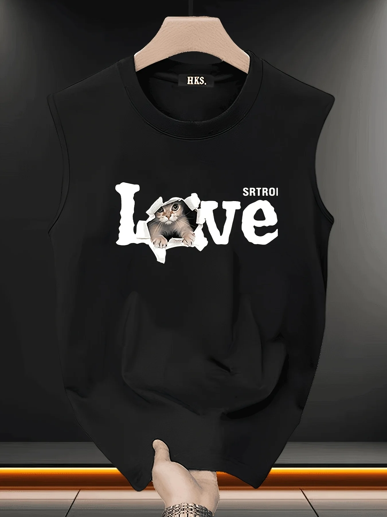 100% Pure Cotton Men's Summer Fashion Leisure Sports Fitness Loose Cartoon Print Breathable Round Neck Sleeveless Vest