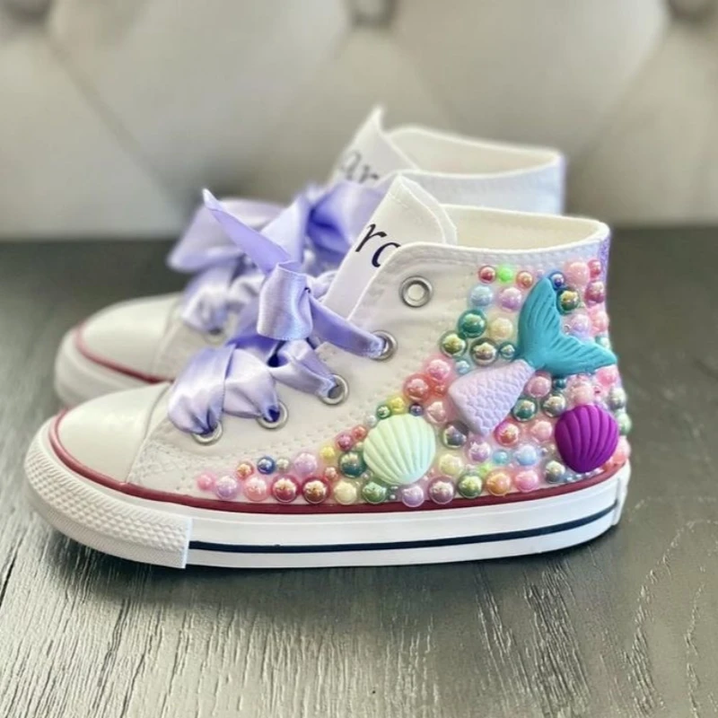 Dollbling Shinny Sparkly Crystal Rhinestone Red Christmas Canvas Shoes Wedding Bridal Flower Girl First Communion Sneakers