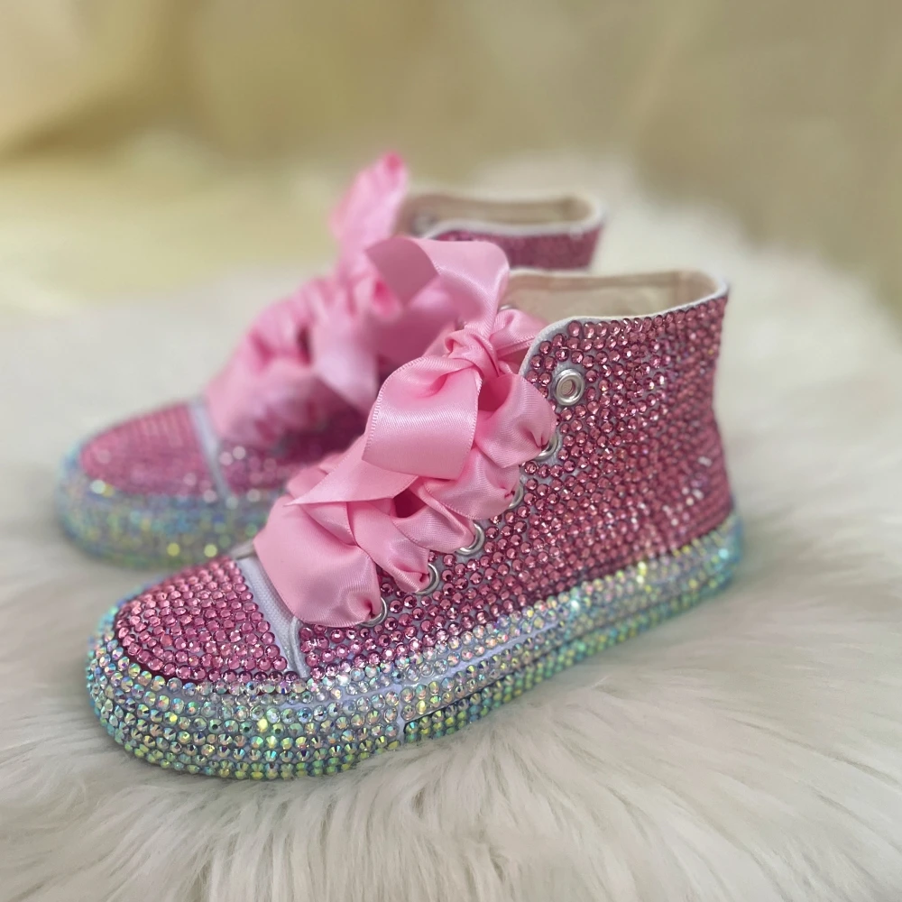 Dollbling Shinny Sparkly Crystal Rhinestone Red Christmas Canvas Shoes Wedding Bridal Flower Girl First Communion Sneakers