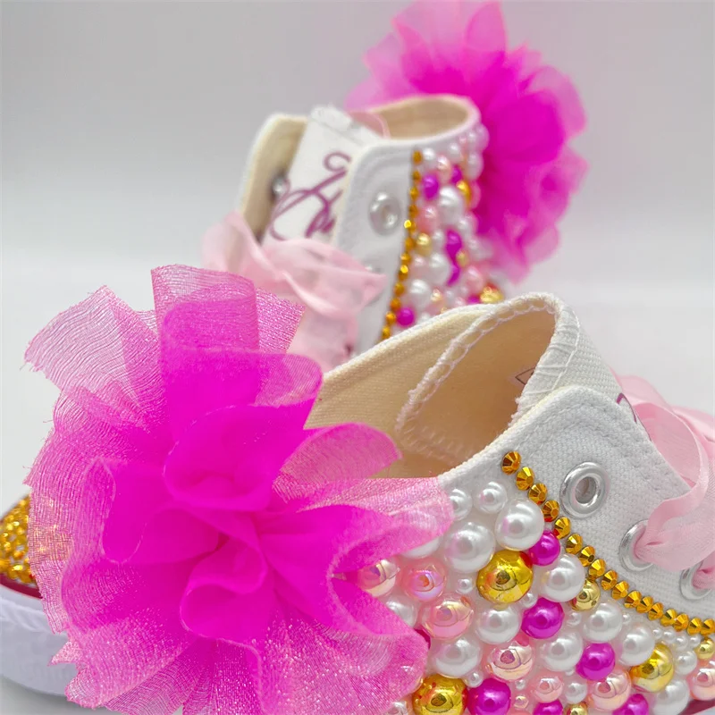 Dollbling Shinny Sparkly Crystal Rhinestone Red Christmas Canvas Shoes Wedding Bridal Flower Girl First Communion Sneakers