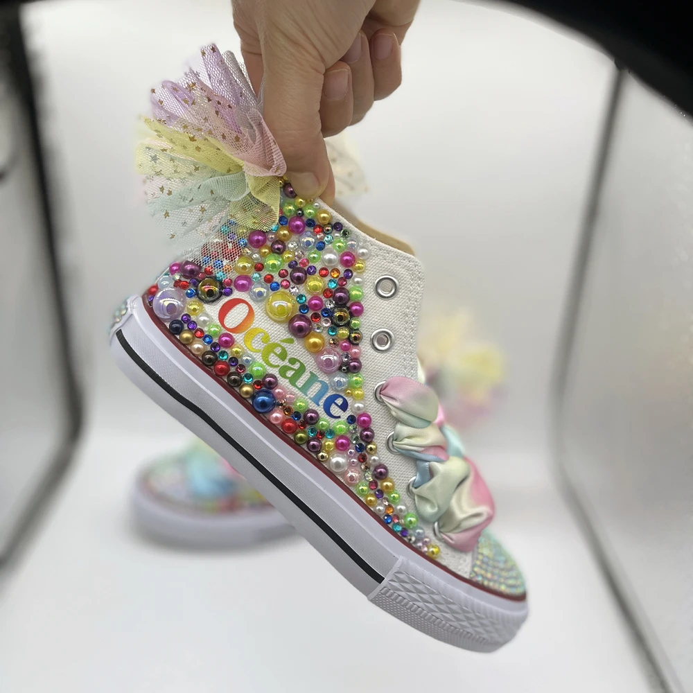Dollbling Shinny Sparkly Crystal Rhinestone Red Christmas Canvas Shoes Wedding Bridal Flower Girl First Communion Sneakers