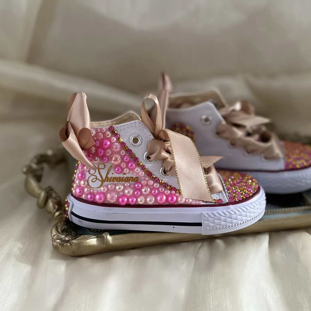 Dollbling Shinny Sparkly Crystal Rhinestone Red Christmas Canvas Shoes Wedding Bridal Flower Girl First Communion Sneakers