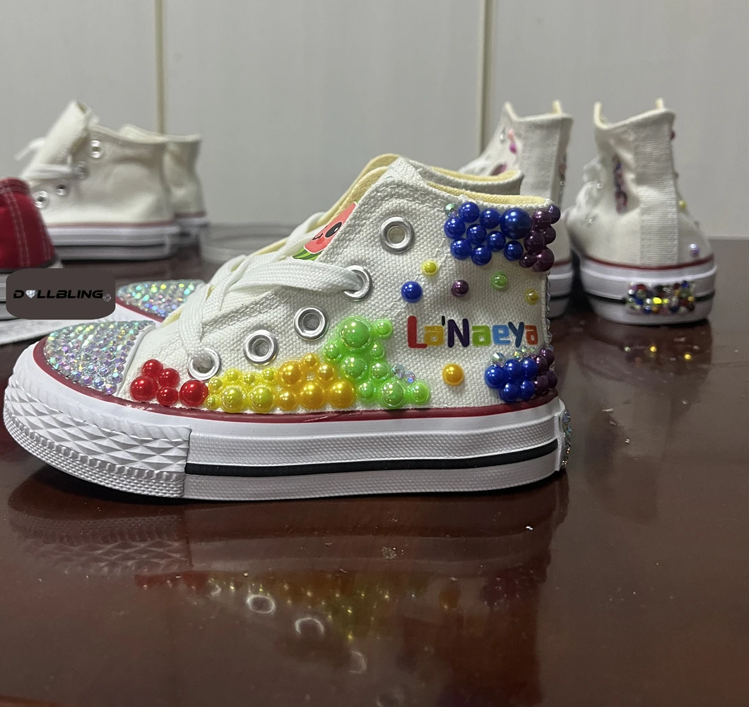 Dollbling Shinny Sparkly Crystal Rhinestone Red Christmas Canvas Shoes Wedding Bridal Flower Girl First Communion Sneakers