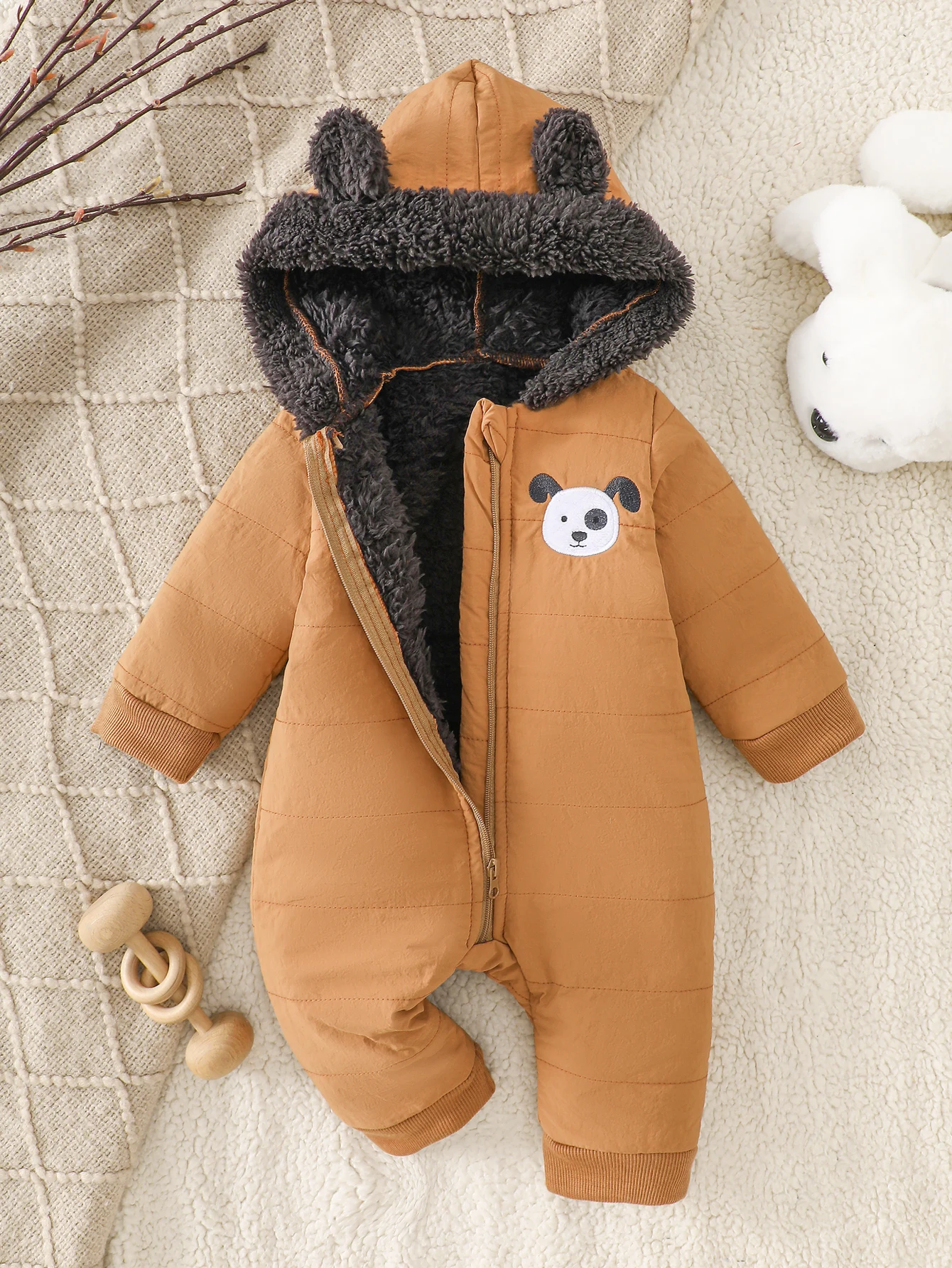 IURNXB Newborn Baby Fleece Romper Clothes Long Sleeve Hooded Onesies Thicken Jumpsuit Infant Costum Warm Homewear Outfits 1-18M