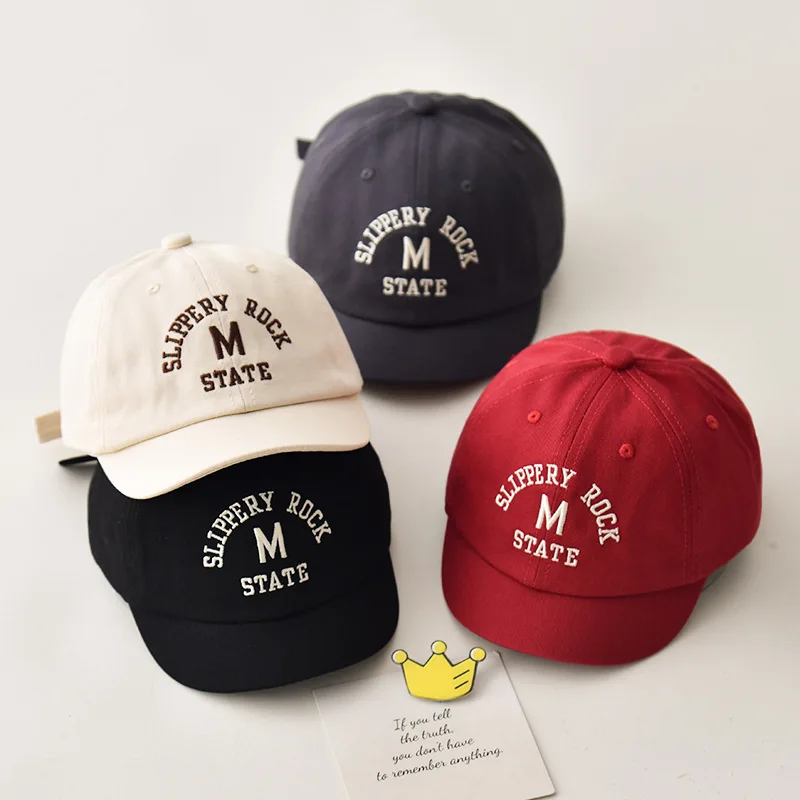 Korean Letter Embroidered Baby Cap Summer Toddler Boys Girls Cotton Baseball Caps Solid Color Kids Adjustable Peaked Hat