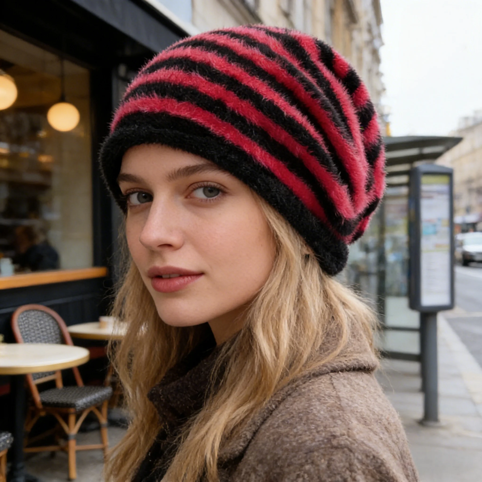Hot Sale Fashion Woman Slouchy Beanie Casual Stripe Design Y2K Winter Hats For Female