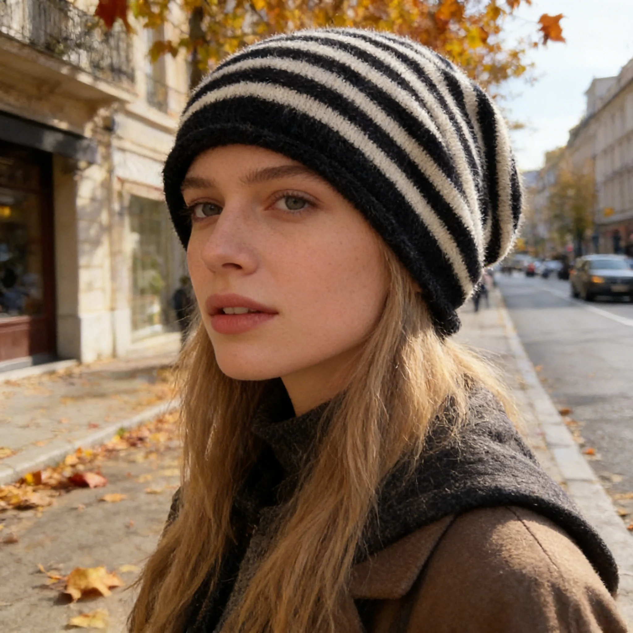 Hot Sale Fashion Woman Slouchy Beanie Casual Stripe Design Y2K Winter Hats For Female