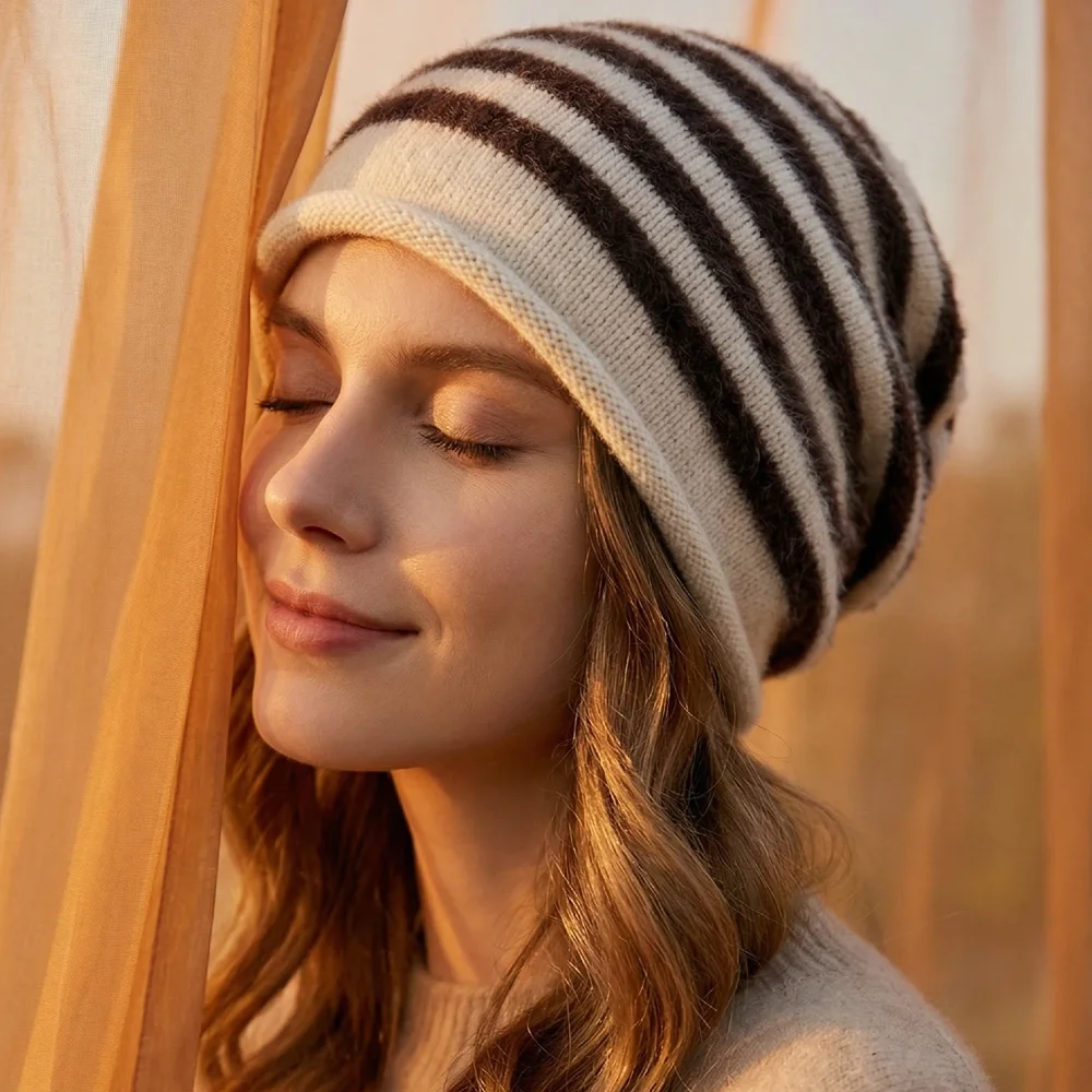 Hot Sale Fashion Woman Slouchy Beanie Casual Stripe Design Y2K Winter Hats For Female