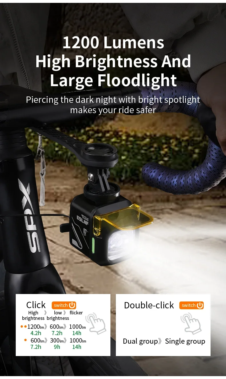 1200Lumen Bicycle Light Aluminum Alloy 4000Mah Type-C Charging Bicycle Headlight With Dustproof Lampshade Bicycle Front Light