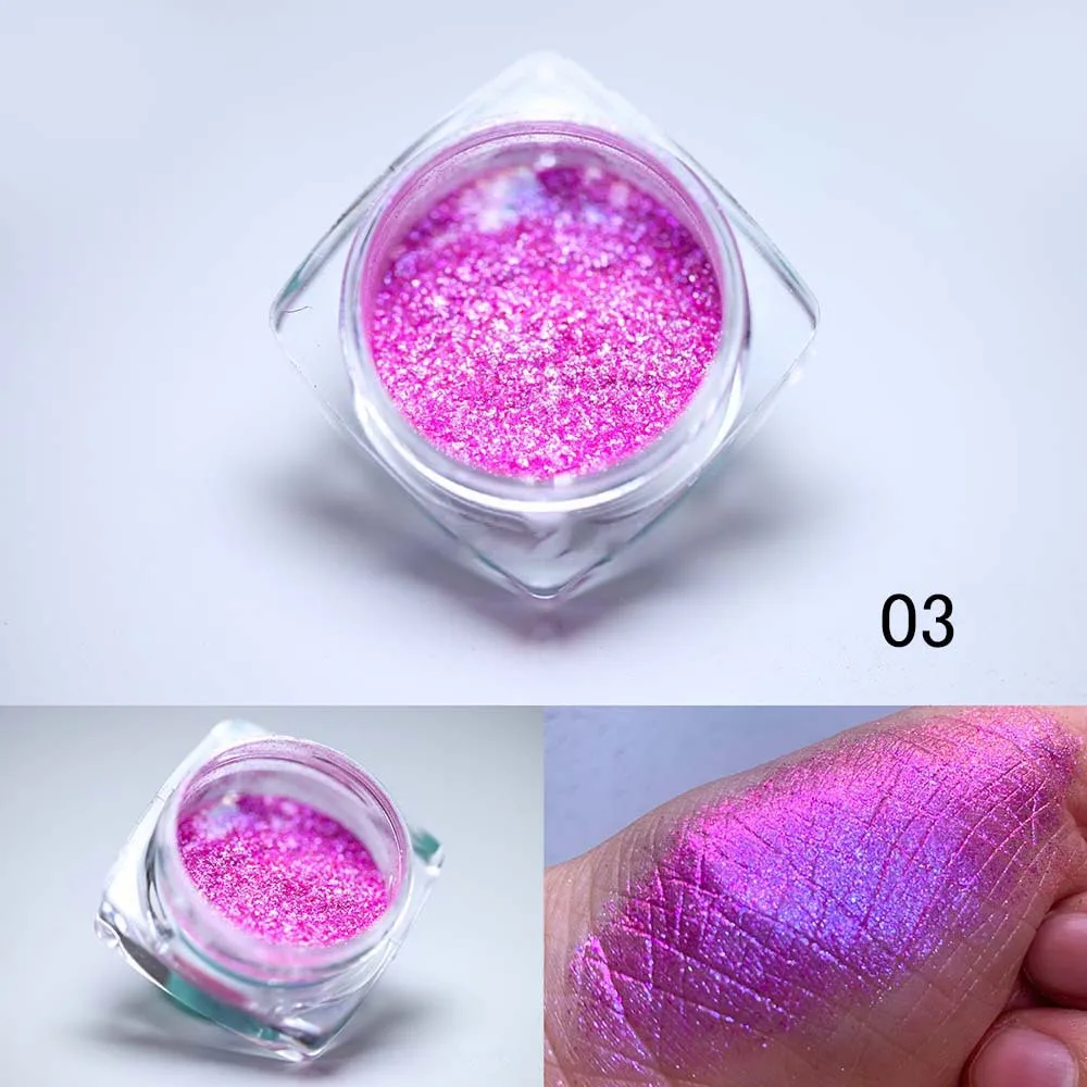 1Jar Polarized Chrome Nail Powder Chameleon Pigment Powder Pearl Luster Dual Color Magic Mirror Powder for Nail Art Decoration*@