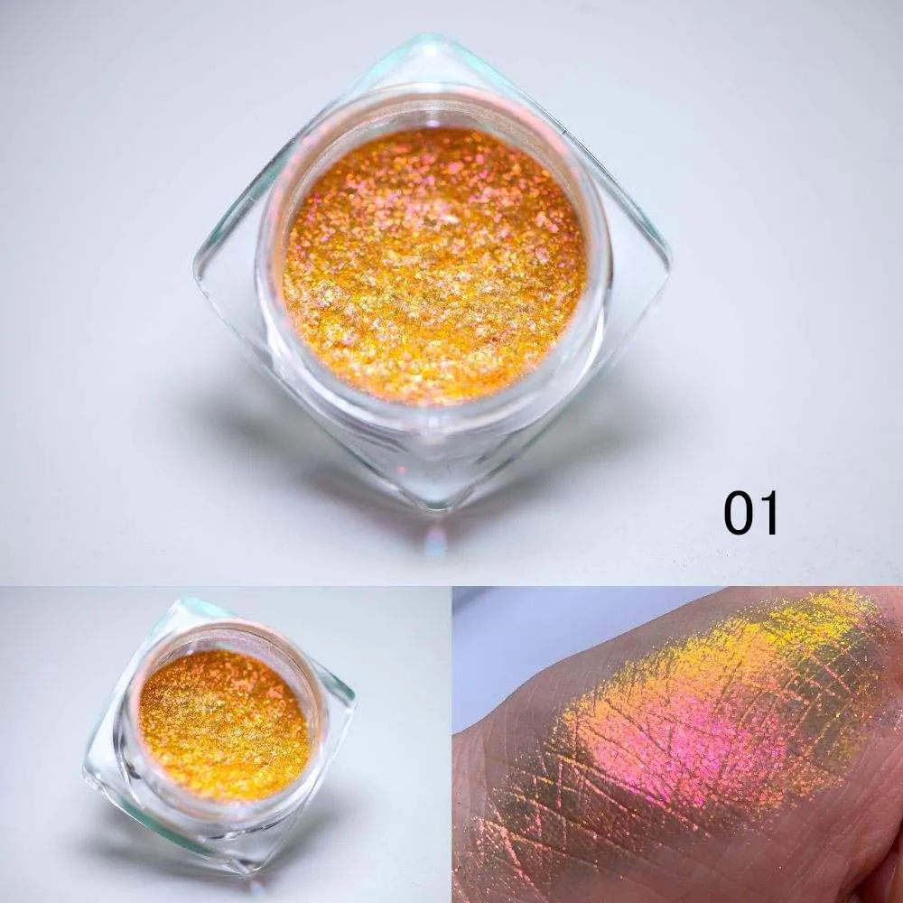 1Jar Polarized Chrome Nail Powder Chameleon Pigment Powder Pearl Luster Dual Color Magic Mirror Powder for Nail Art Decoration*@