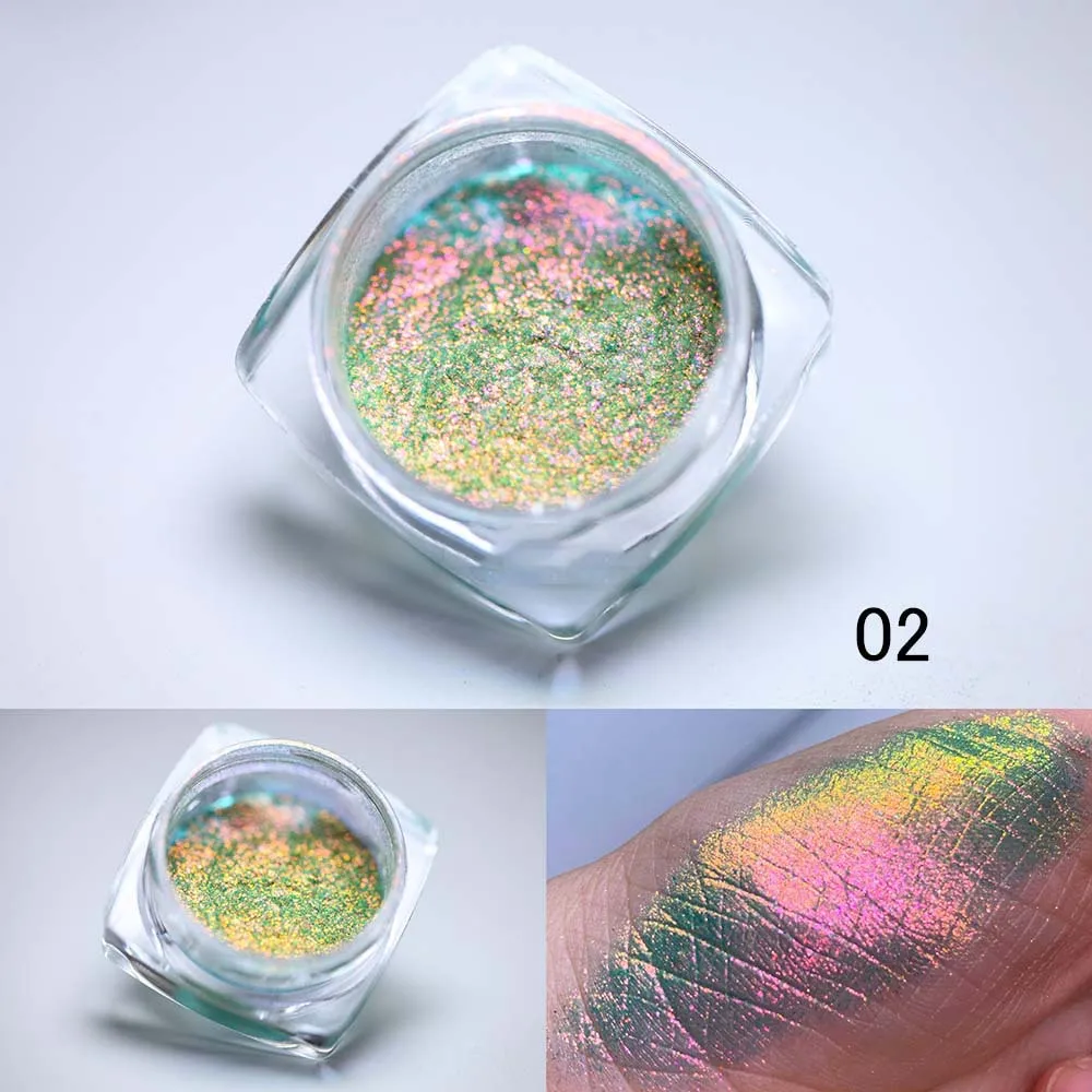 1Jar Polarized Chrome Nail Powder Chameleon Pigment Powder Pearl Luster Dual Color Magic Mirror Powder for Nail Art Decoration*@