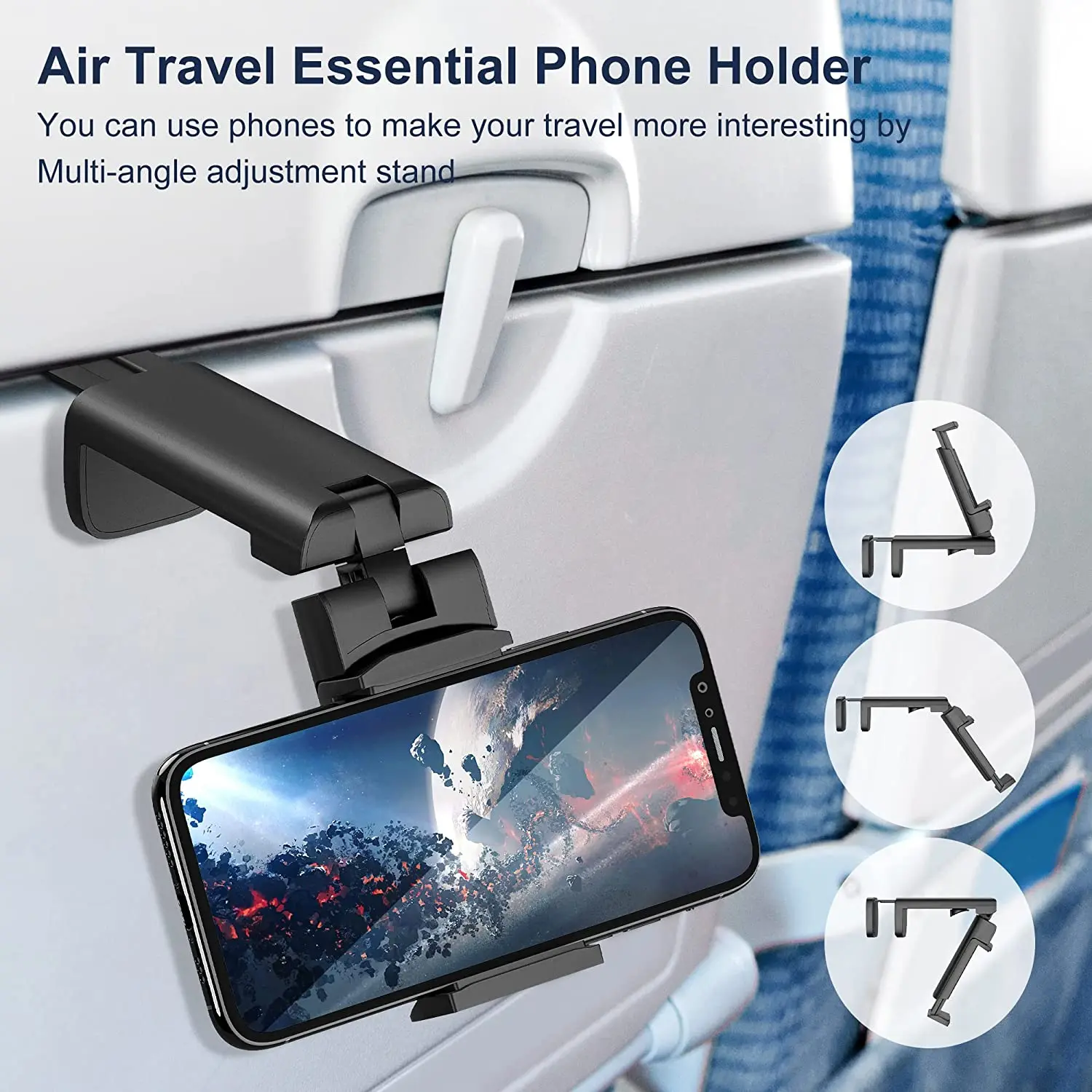 Airplane Travel Phone Holder Stand Mount Desk 360 Rotate Foldable Travel Desk Lazy Car Seat Flying Holder For 4.7-6.9 Inch Phone