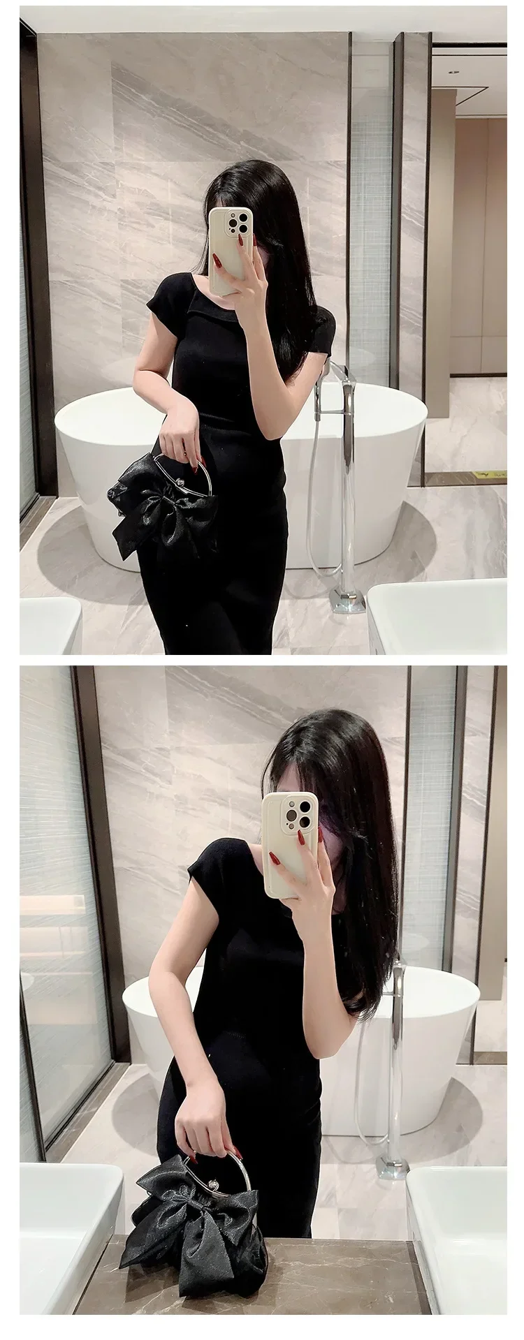 White Satin Bow Fairy Evening Bags Clutch Metal Handle Handbags for Women Wedding Party Bridal Clutches Purse Chain Shoulder Bag