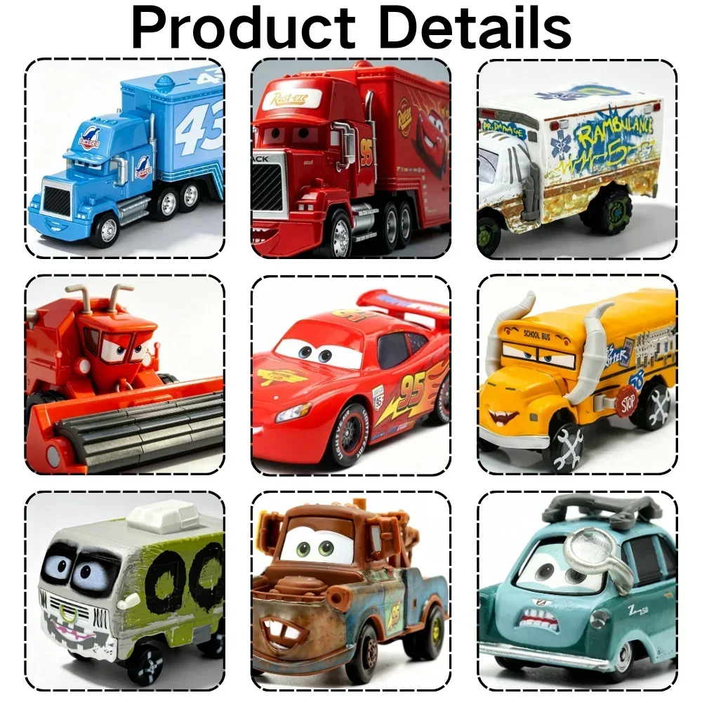 @Pixar Cars Diecast Metal Alloy Model Car Lightning McQueen The King Frank Guido Luigi Movie Character Toy Car Collectible Gifts
