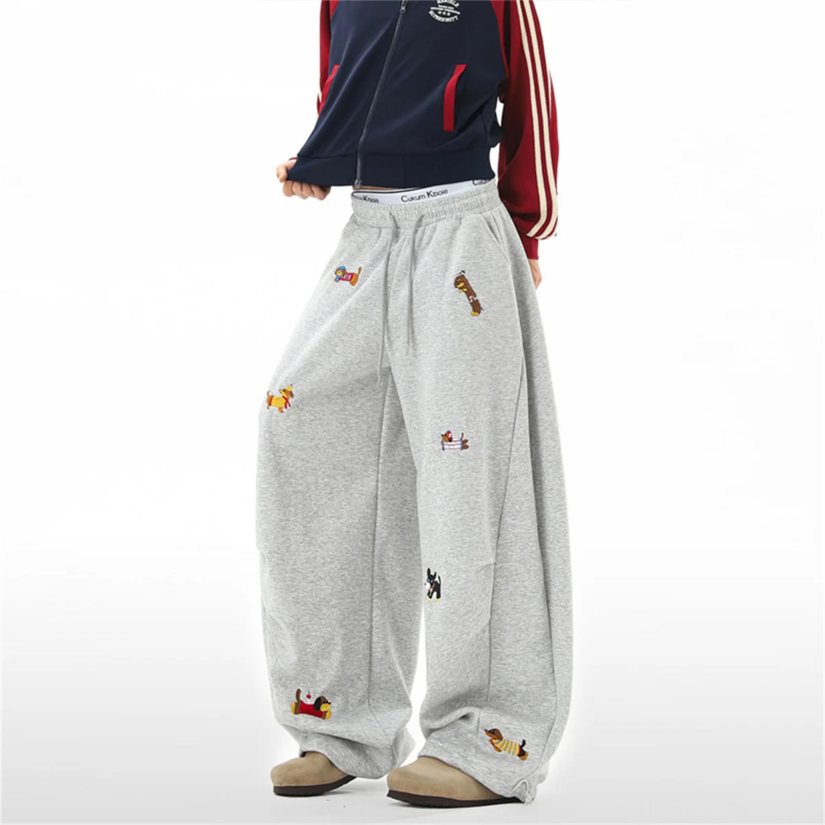 Embroidery Sausage Dog Sweatpants Loose Casual Joggers Wide Leg Couple Streetwear Fun Fashion Comfortable Pants Baggy Sweatpants