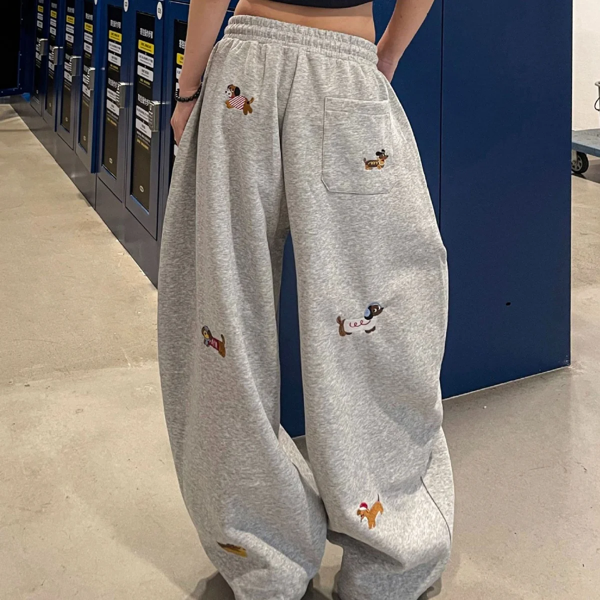 Embroidery Sausage Dog Sweatpants Loose Casual Joggers Wide Leg Couple Streetwear Fun Fashion Comfortable Pants Baggy Sweatpants