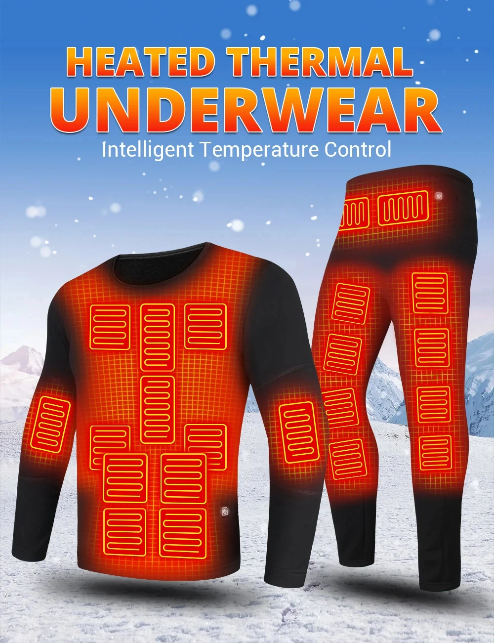 Men's Heated Thermal Underwear Set Women Winter Outdoor Sports Underwear 28 Heating Areas Heated Shirt Pant USB Electric Heating