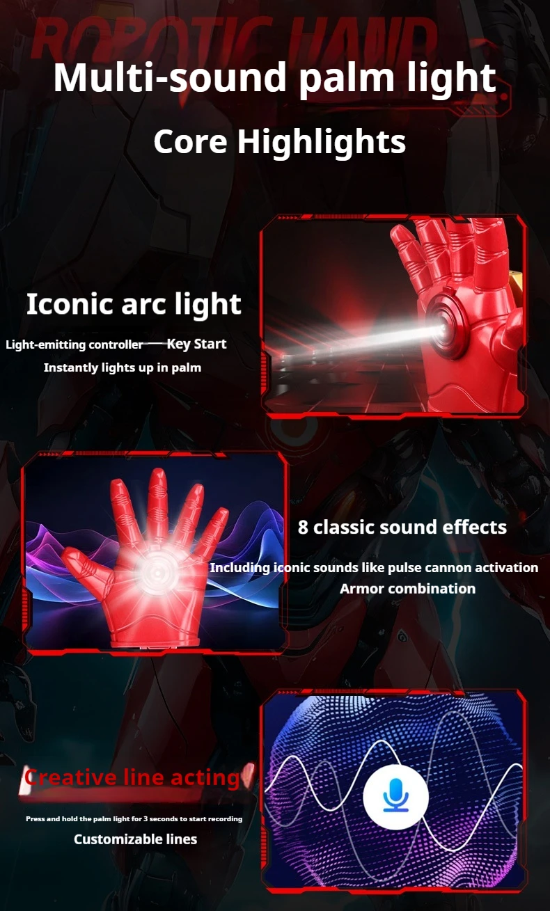 Iron Man Glove Cosplay Toys Ironman Wearable Gloves Anime Action Figure Manga Figurine 1:1 Scale Party Props Peripheral Gift