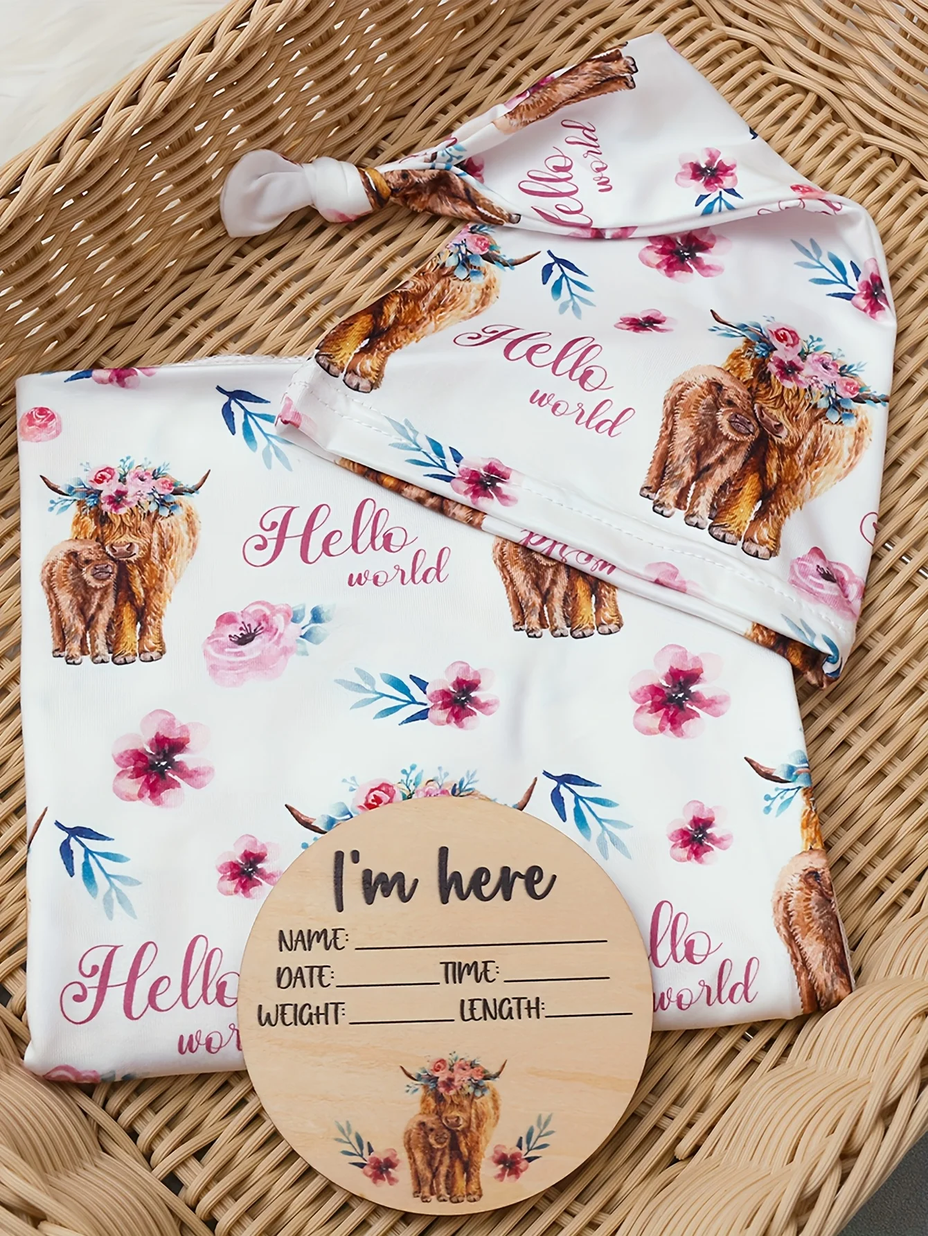 Ylsteed Newborn Photography Cow Swaddle Blanket With Knot Hat Set Soft Infant Photography Wrap Baby Shower Birth Announcement-HD