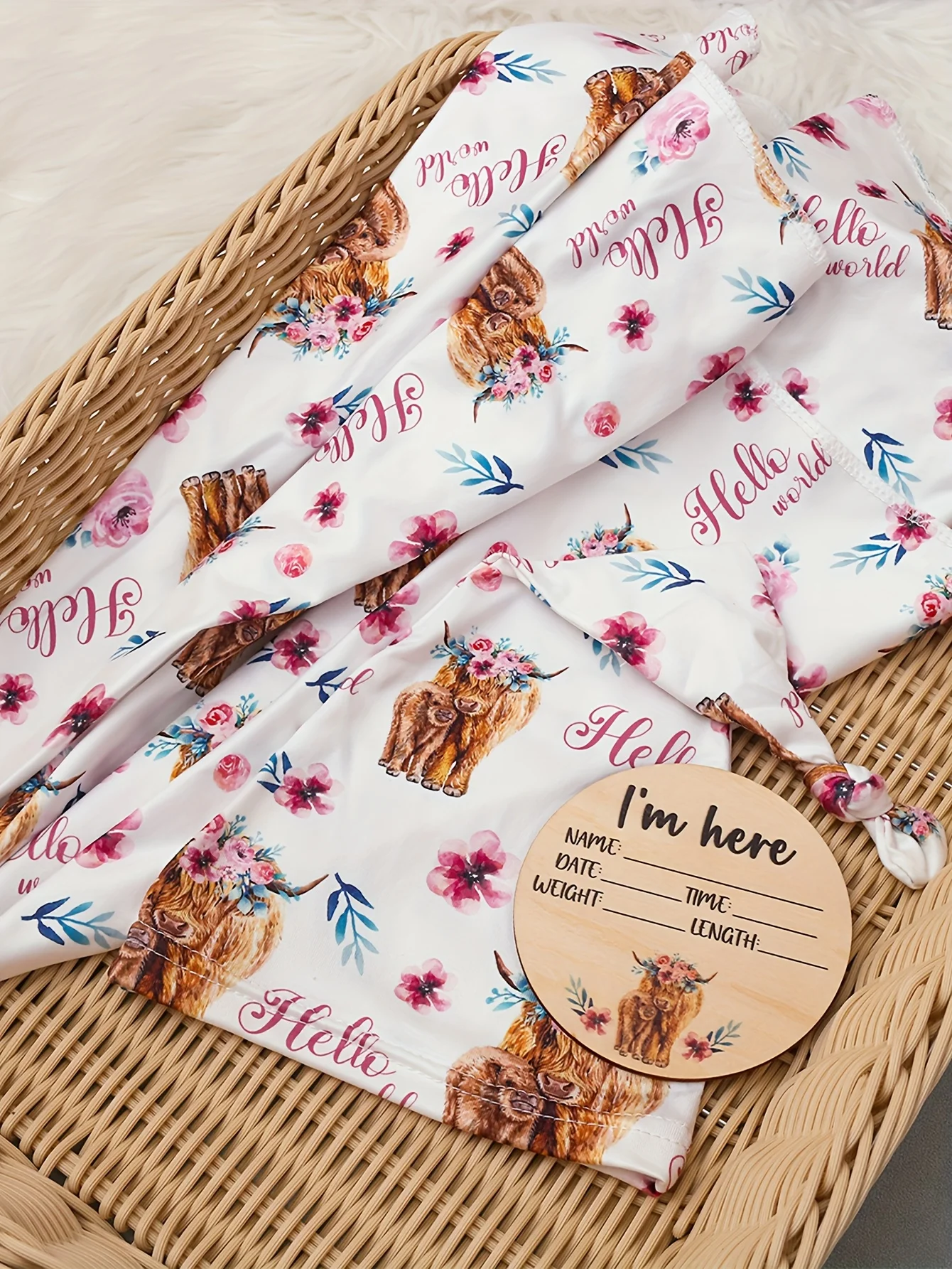 Ylsteed Newborn Photography Cow Swaddle Blanket With Knot Hat Set Soft Infant Photography Wrap Baby Shower Birth Announcement-HD