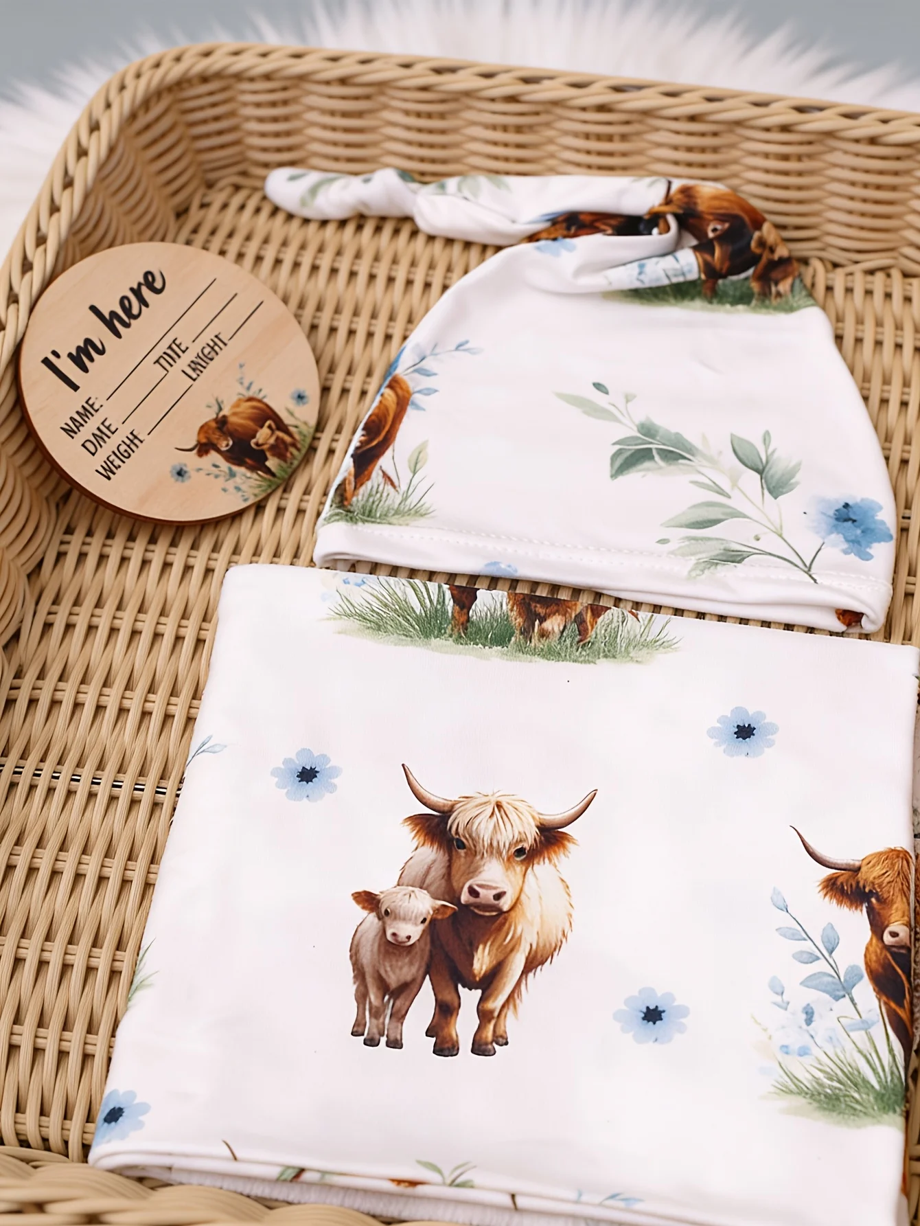 Ylsteed Newborn Photography Cow Swaddle Blanket With Knot Hat Set Soft Infant Photography Wrap Baby Shower Birth Announcement-HD