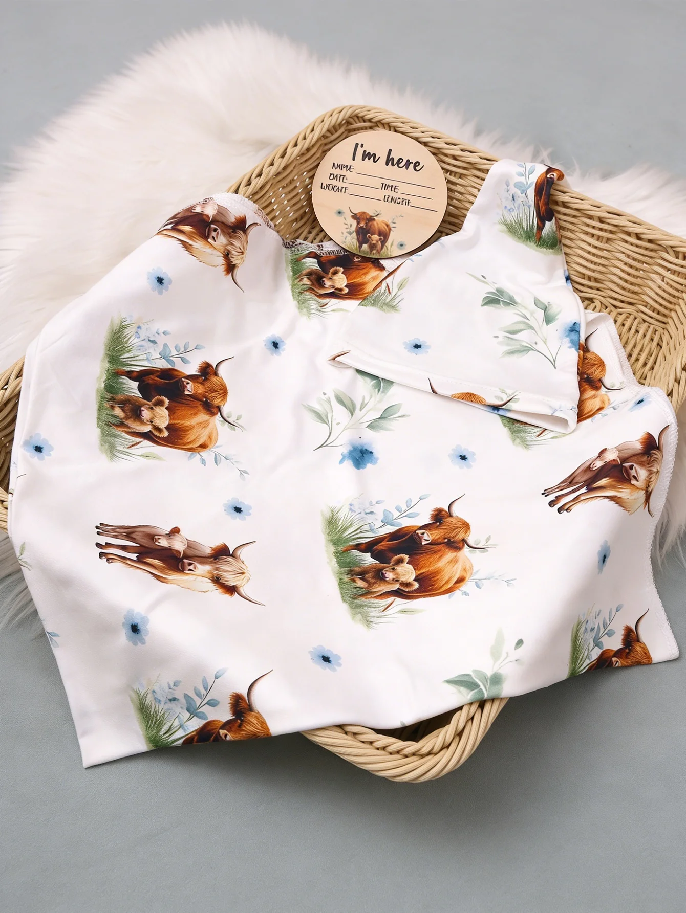 Ylsteed Newborn Photography Cow Swaddle Blanket With Knot Hat Set Soft Infant Photography Wrap Baby Shower Birth Announcement-HD