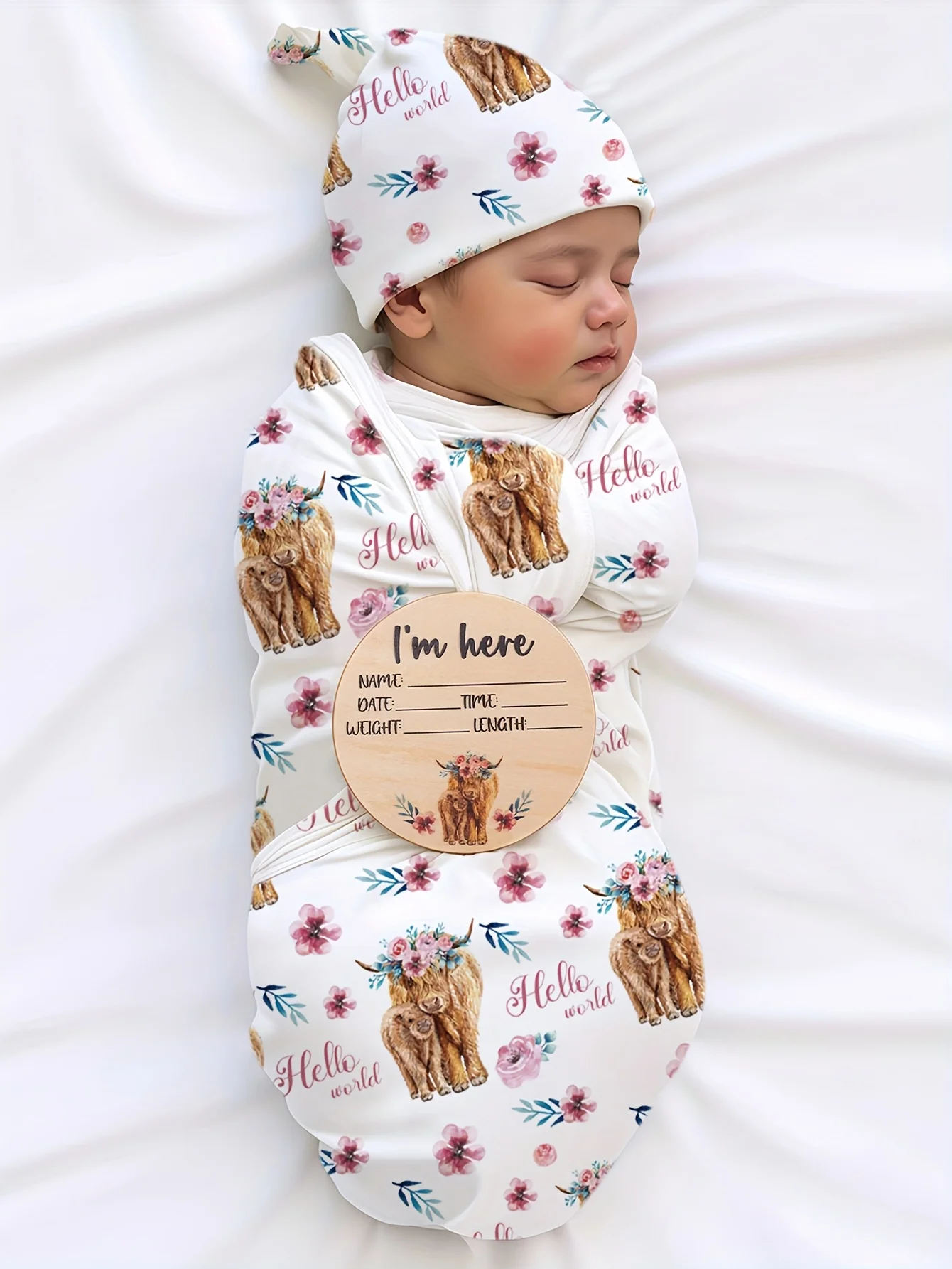 Ylsteed Newborn Photography Cow Swaddle Blanket With Knot Hat Set Soft Infant Photography Wrap Baby Shower Birth Announcement-HD