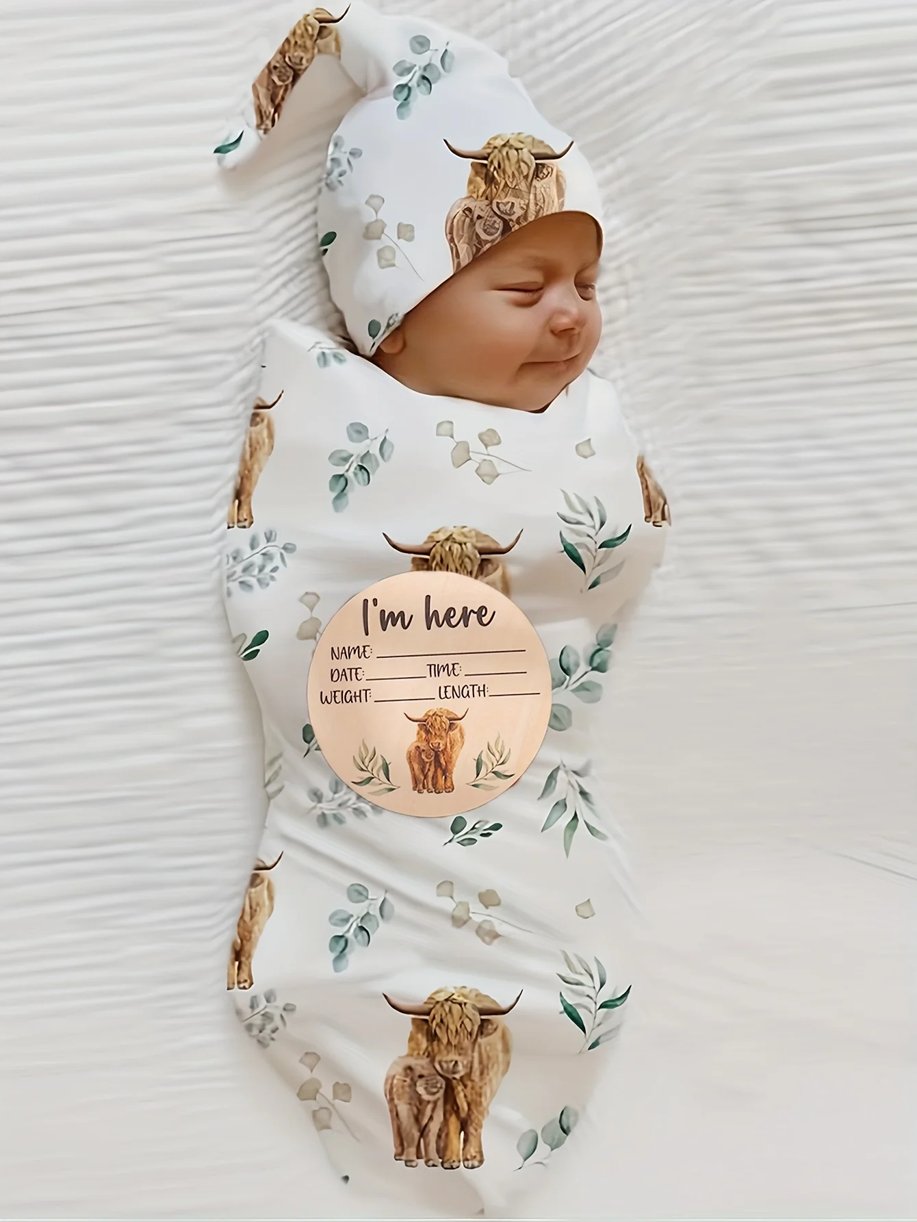 Ylsteed Newborn Photography Cow Swaddle Blanket With Knot Hat Set Soft Infant Photography Wrap Baby Shower Birth Announcement-HD