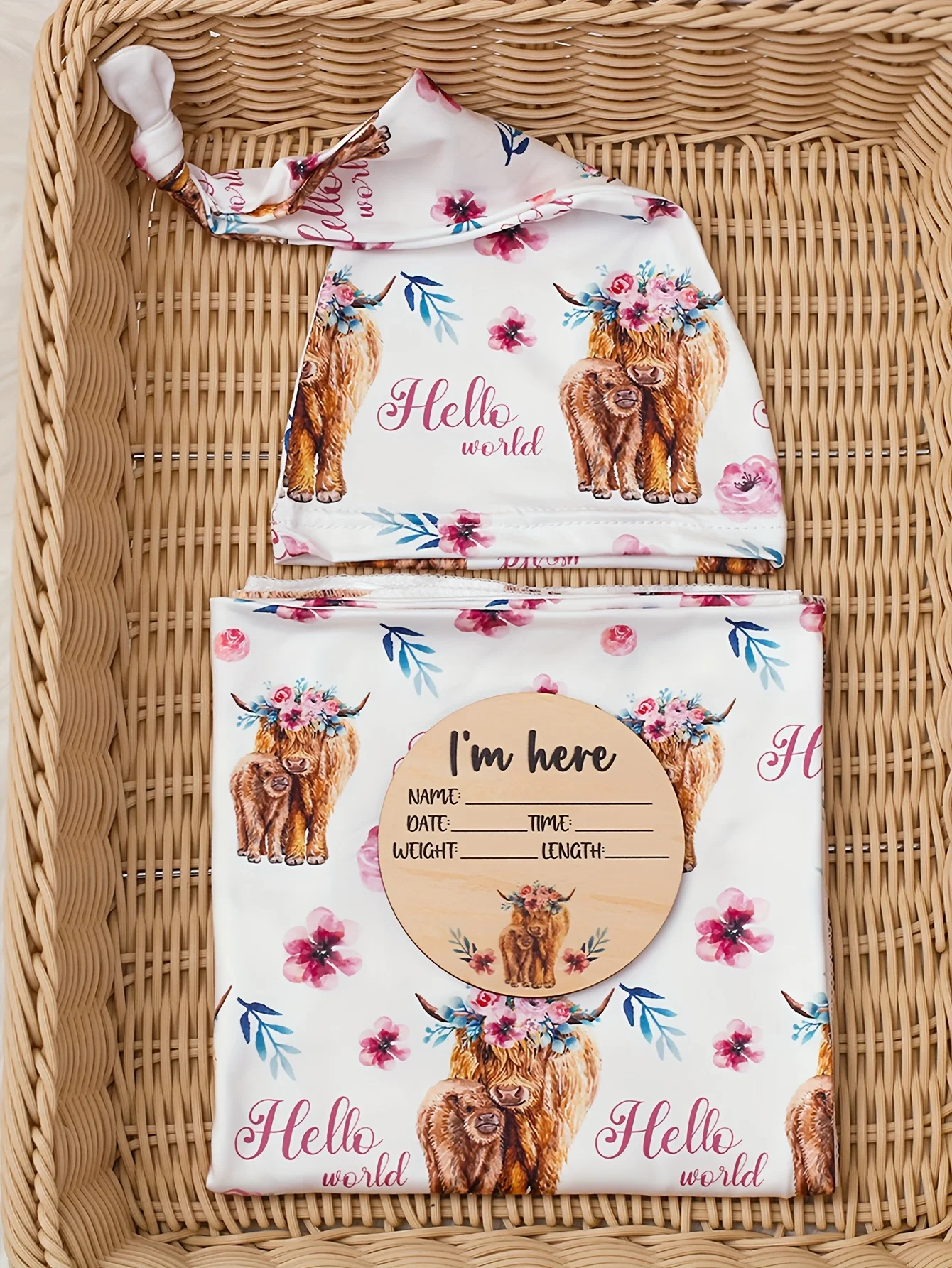 Ylsteed Newborn Photography Cow Swaddle Blanket With Knot Hat Set Soft Infant Photography Wrap Baby Shower Birth Announcement-HD