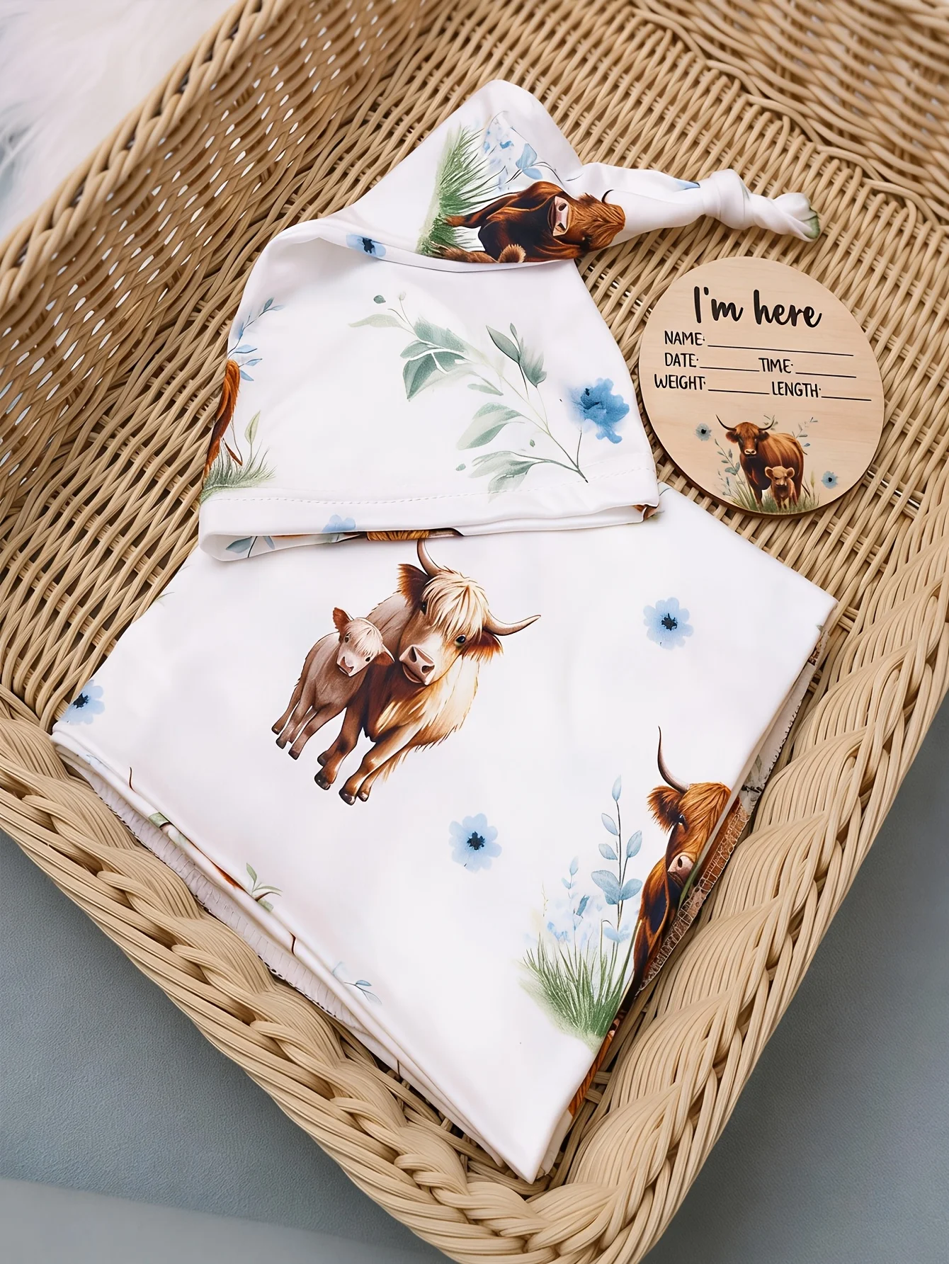 Ylsteed Newborn Photography Cow Swaddle Blanket With Knot Hat Set Soft Infant Photography Wrap Baby Shower Birth Announcement-HD