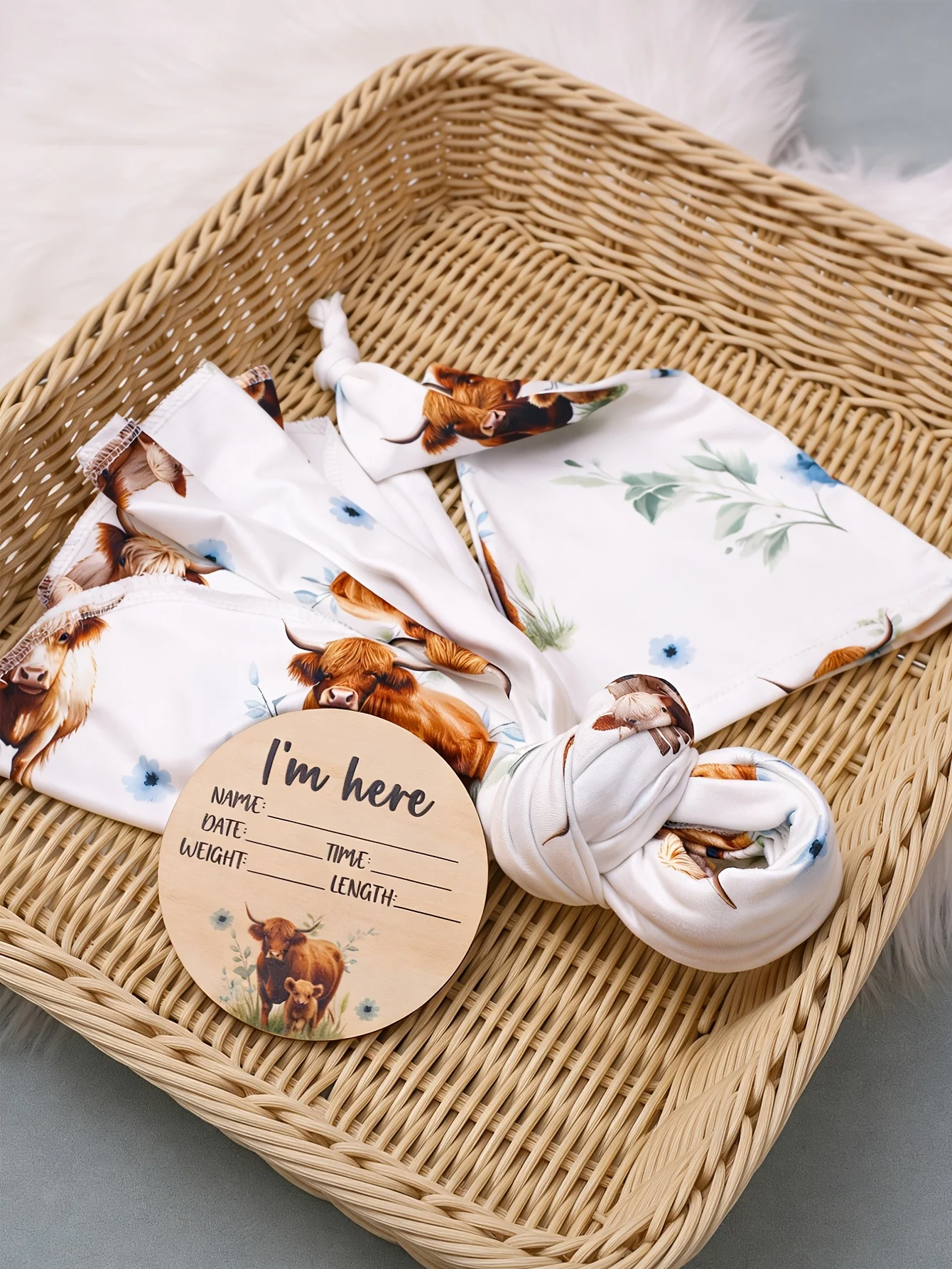 Ylsteed Newborn Photography Cow Swaddle Blanket With Knot Hat Set Soft Infant Photography Wrap Baby Shower Birth Announcement-HD