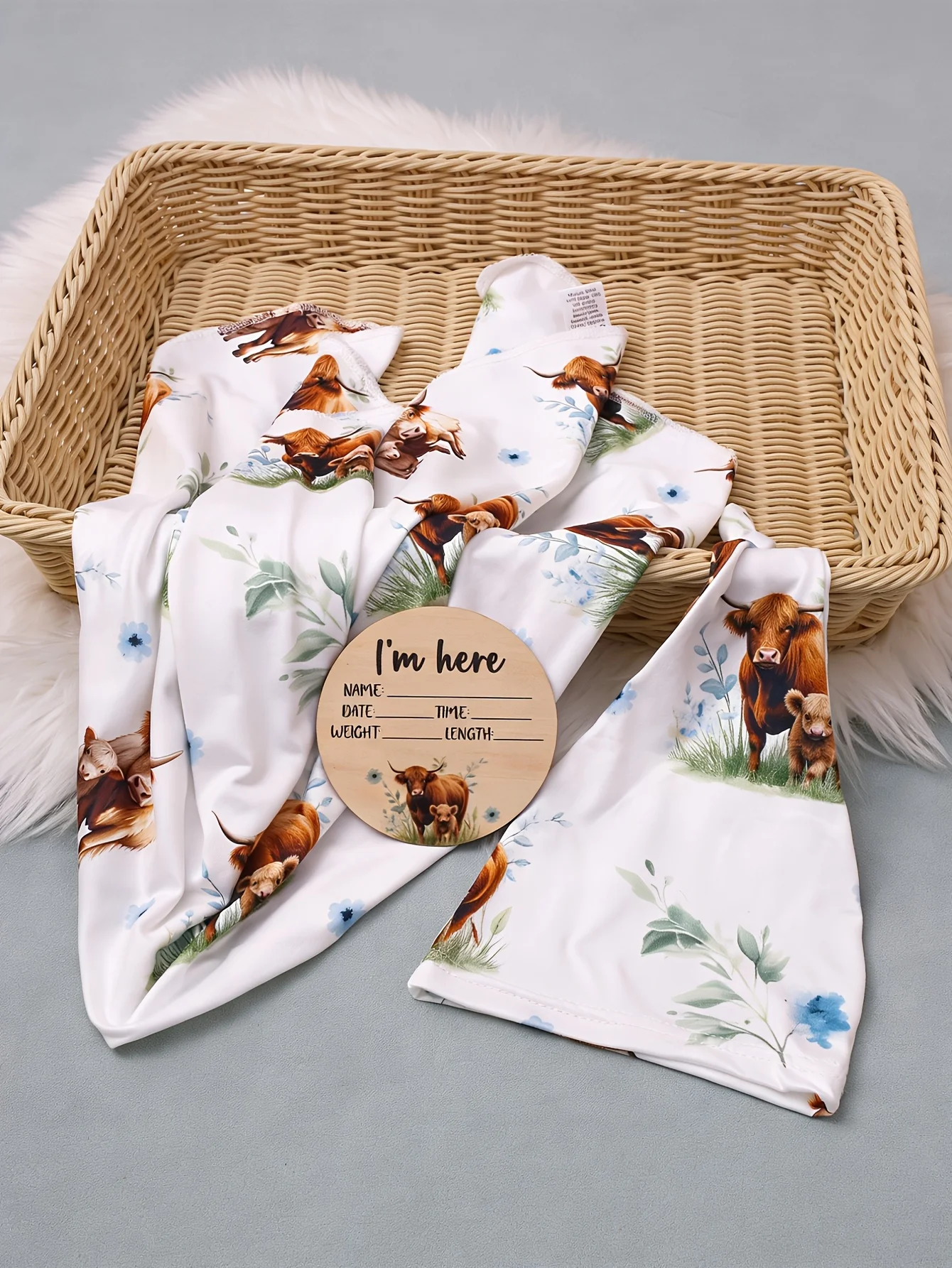 Ylsteed Newborn Photography Cow Swaddle Blanket With Knot Hat Set Soft Infant Photography Wrap Baby Shower Birth Announcement-HD