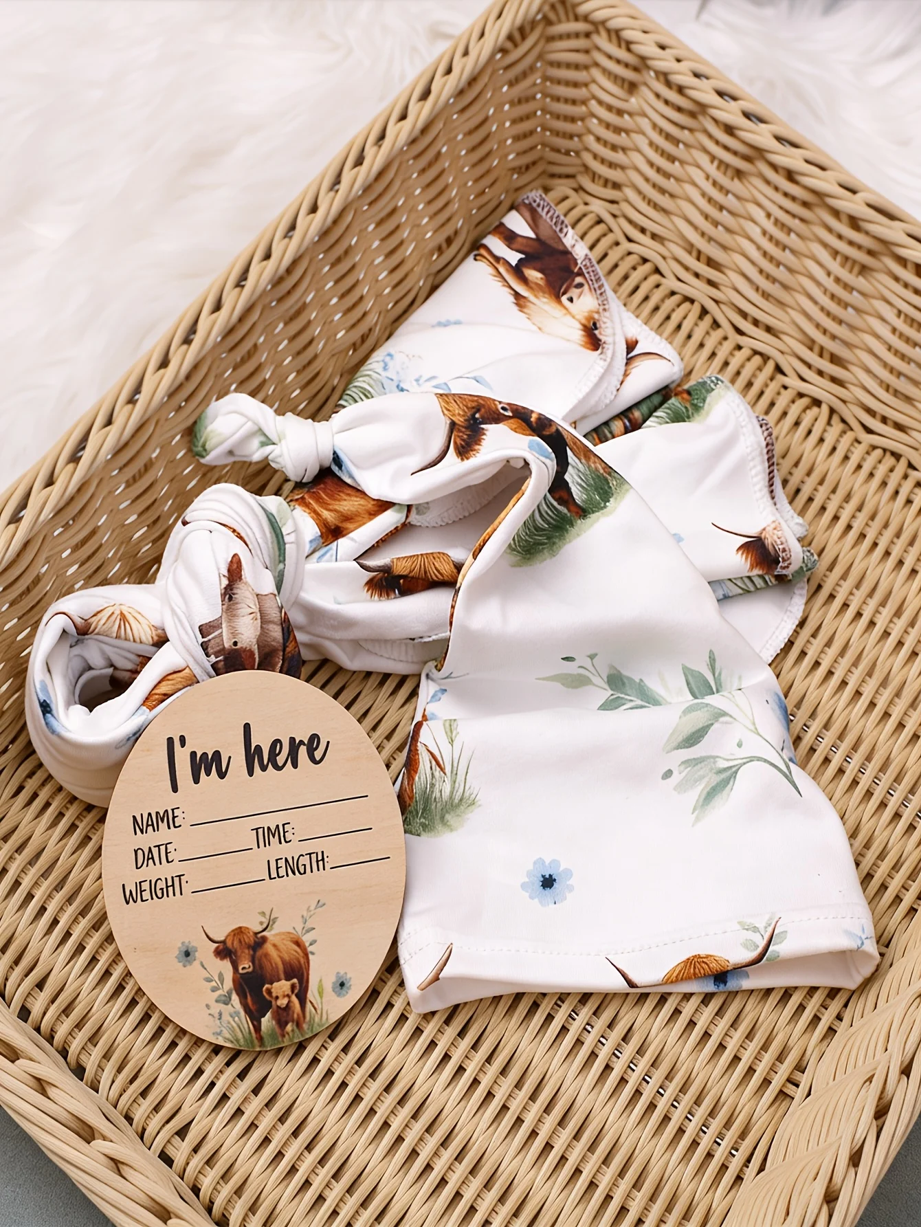 Ylsteed Newborn Photography Cow Swaddle Blanket With Knot Hat Set Soft Infant Photography Wrap Baby Shower Birth Announcement-HD