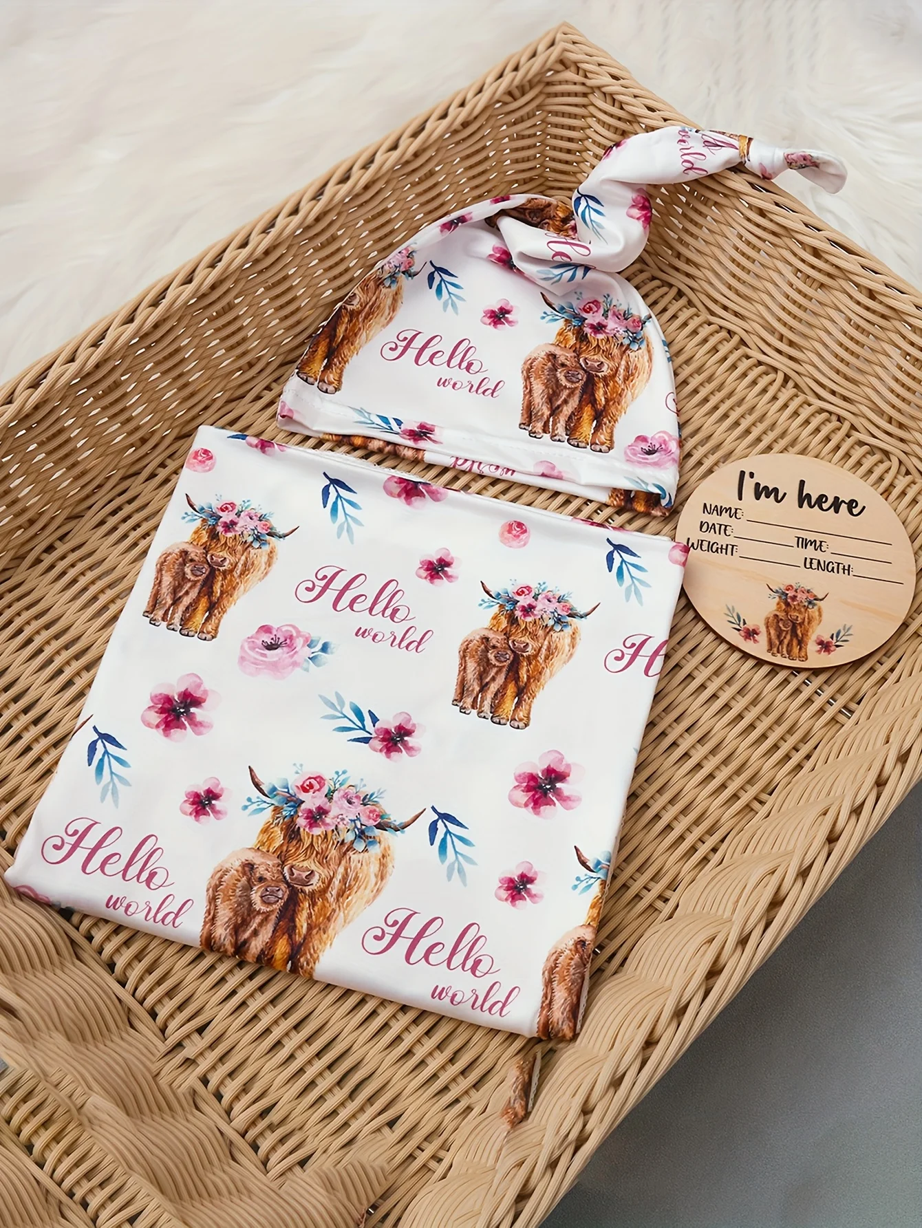 Ylsteed Newborn Photography Cow Swaddle Blanket With Knot Hat Set Soft Infant Photography Wrap Baby Shower Birth Announcement-HD